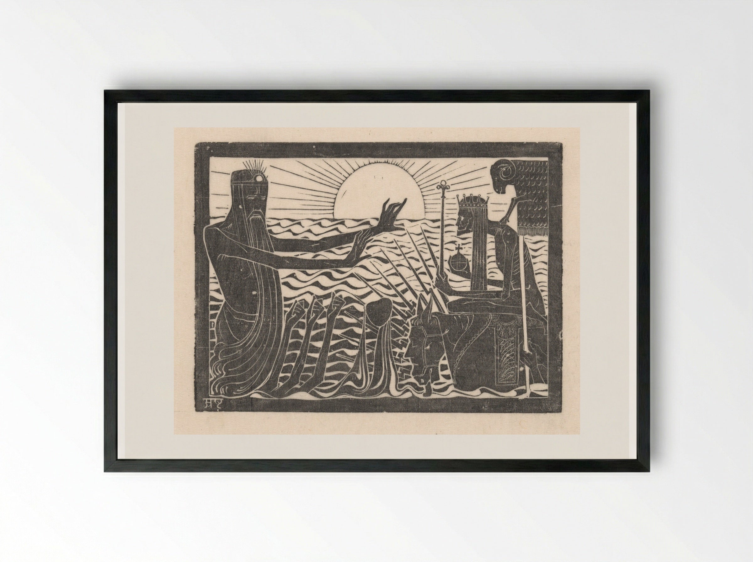 Poseidon en een vorst op een boot - Karel Petrus Cornelis de Bazel - Framed Print Black
