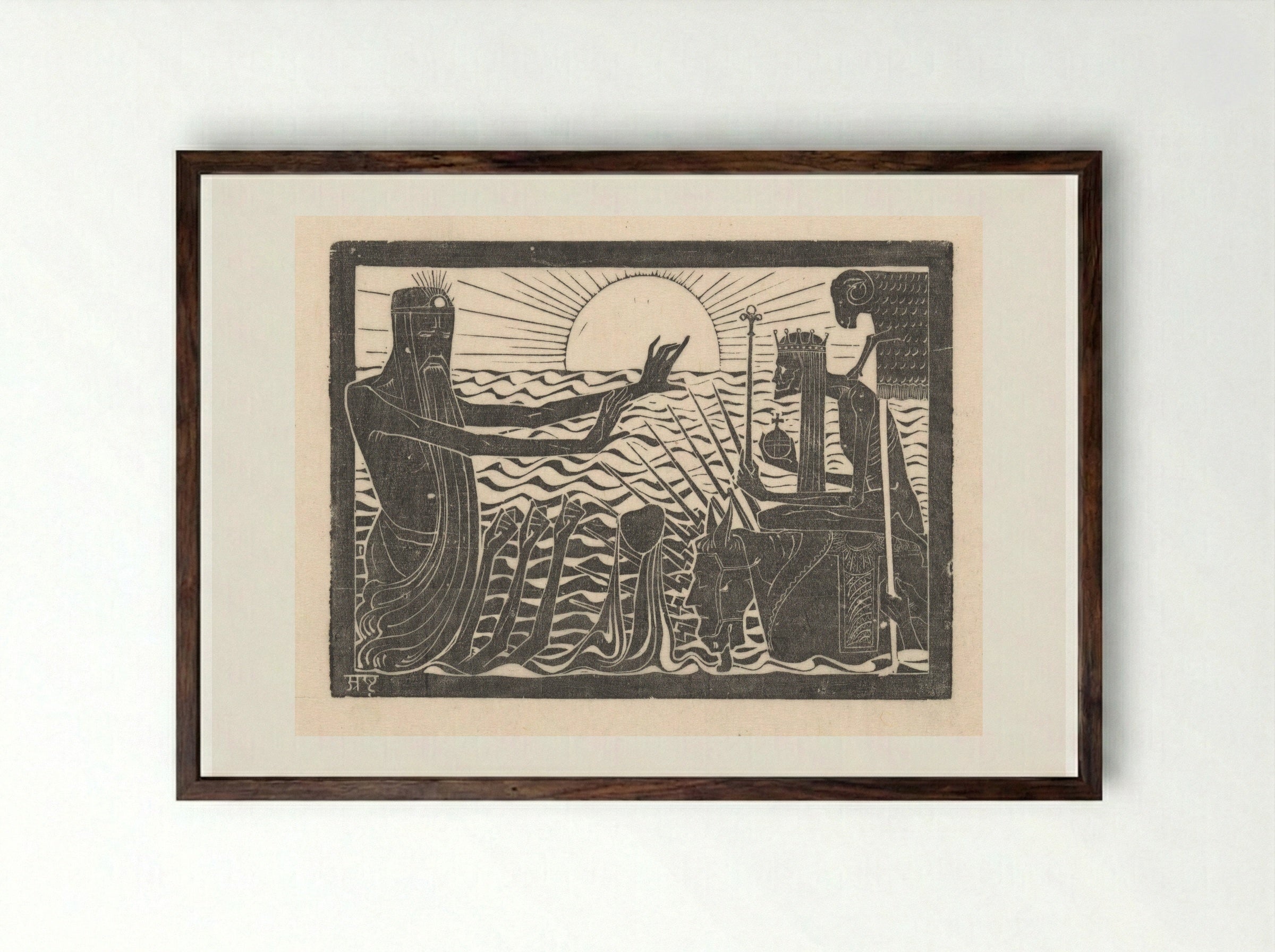 Poseidon en een vorst op een boot - Karel Petrus Cornelis de Bazel - Framed Print Dark Wood