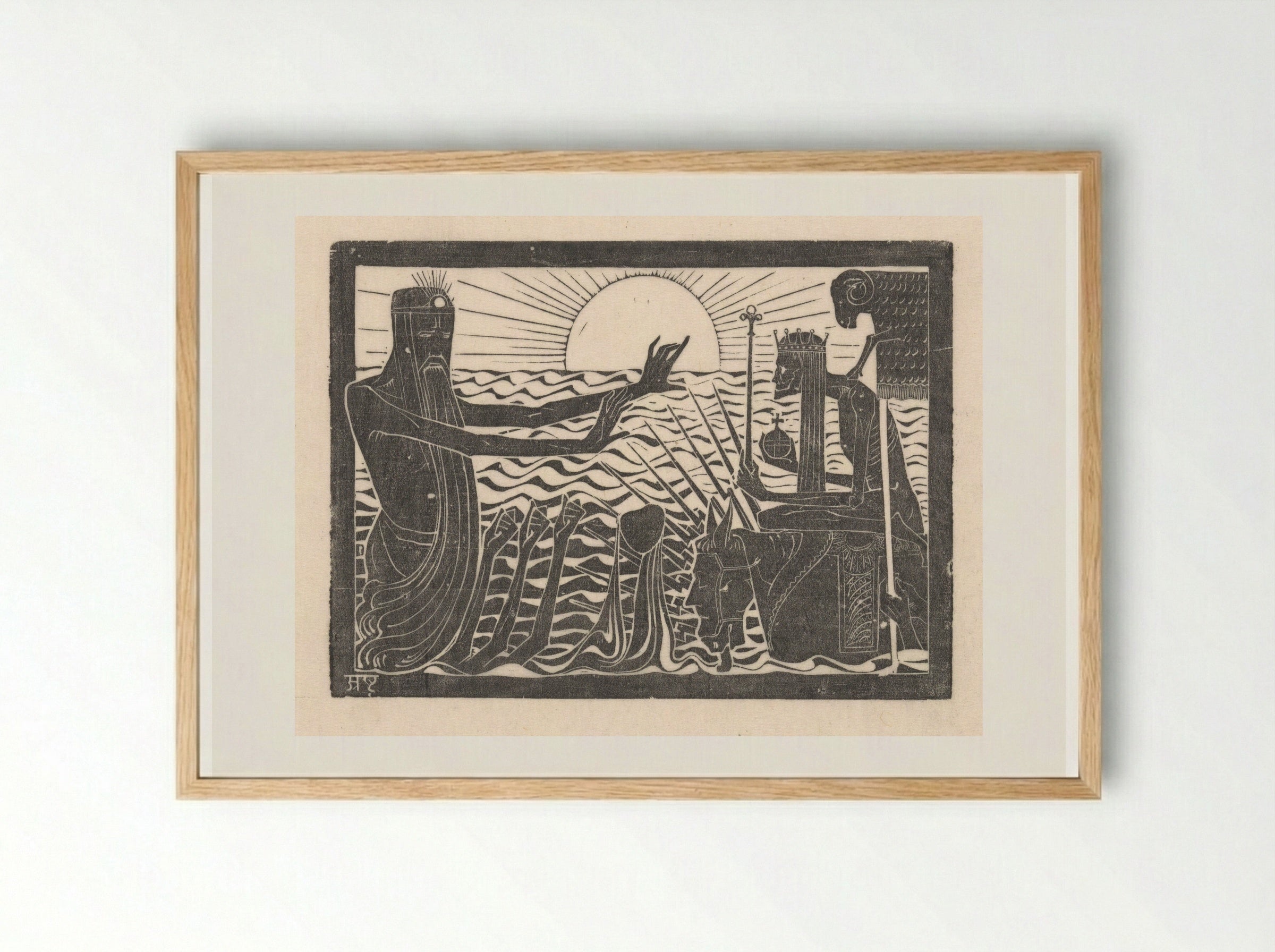Poseidon en een vorst op een boot - Karel Petrus Cornelis de Bazel - Framed Print Wood