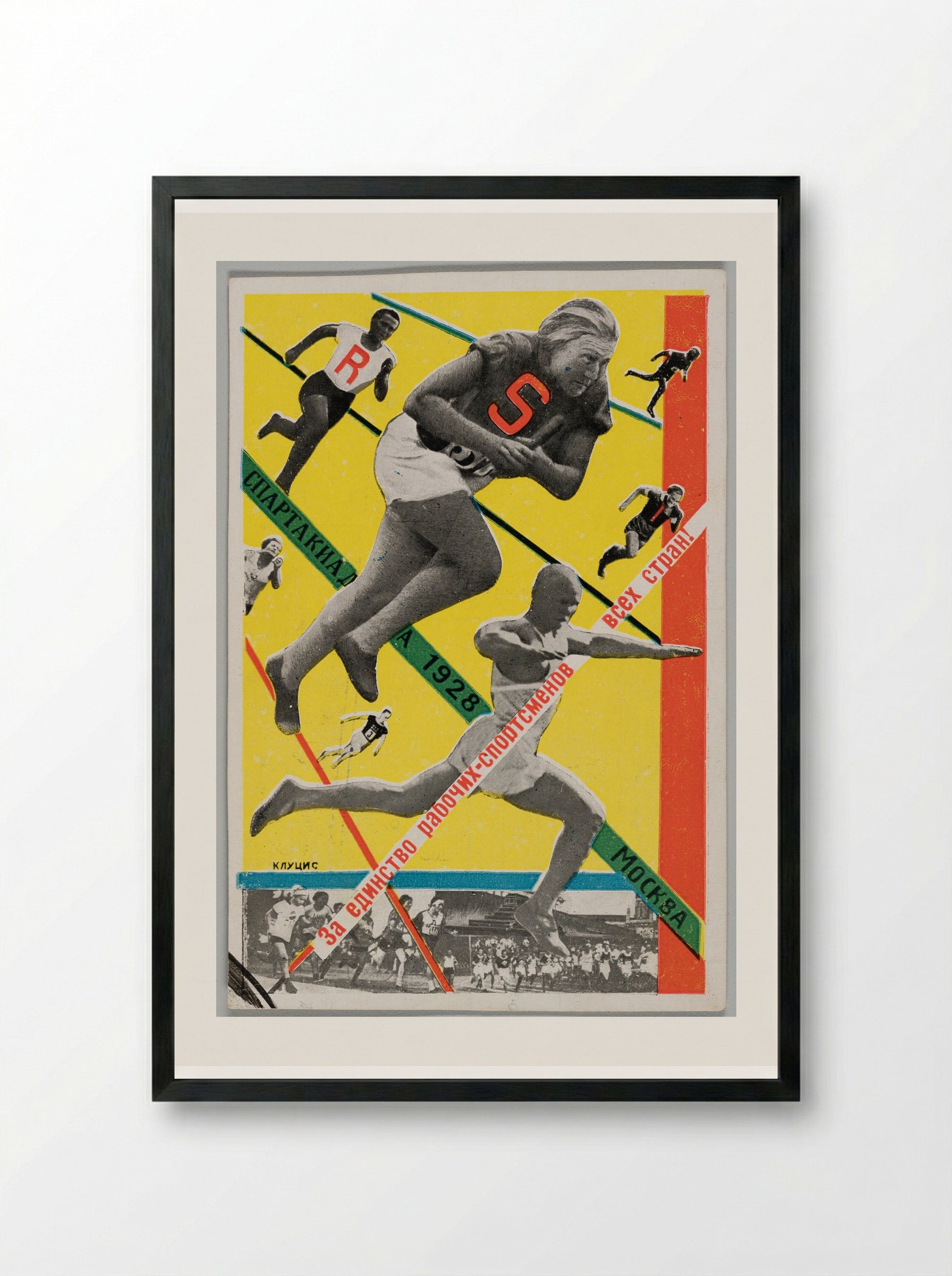 Postcard for Spartakiada, Moscow 1928 (Sprint) - Gustavs Klucis - Framed Print Black
