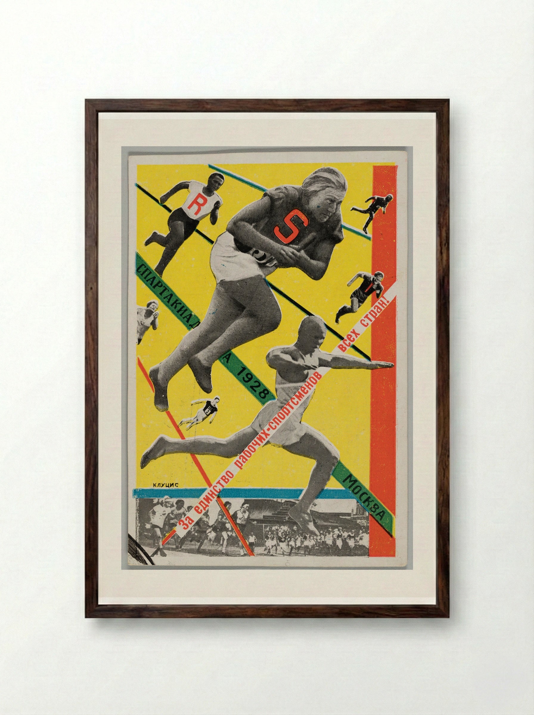 Postcard for Spartakiada, Moscow 1928 (Sprint) - Gustavs Klucis - Framed Print Dark Wood