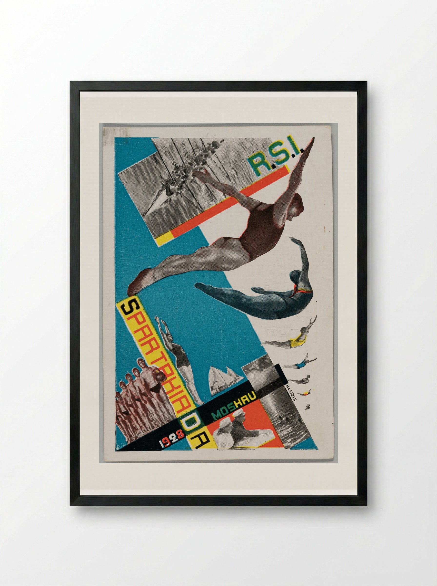 Postcard for Spartakiada, Moscow 1928 (The swallows (Diving)) - Gustavs Klucis - Framed Print Black