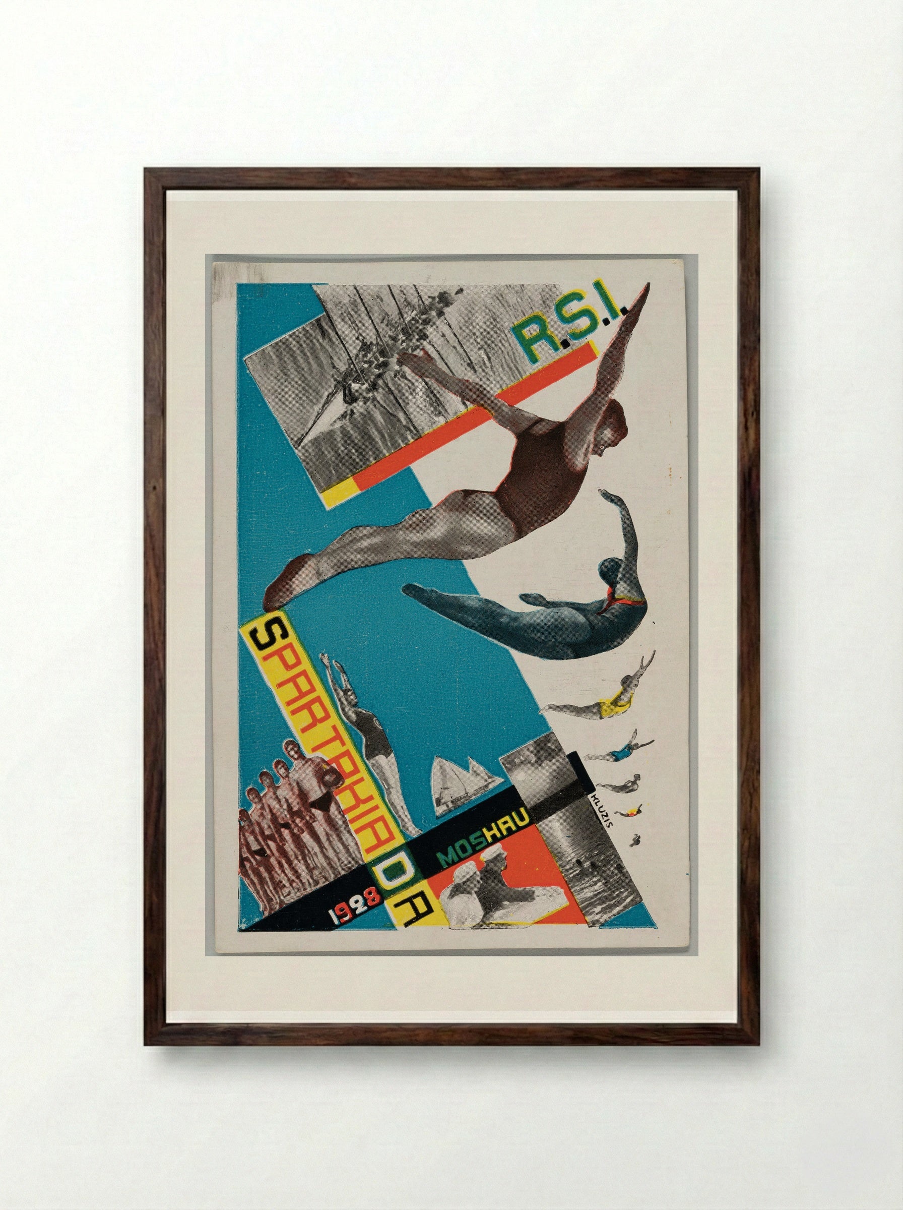 Postcard for Spartakiada, Moscow 1928 (The swallows (Diving)) - Gustavs Klucis - Framed Print Dark Wood