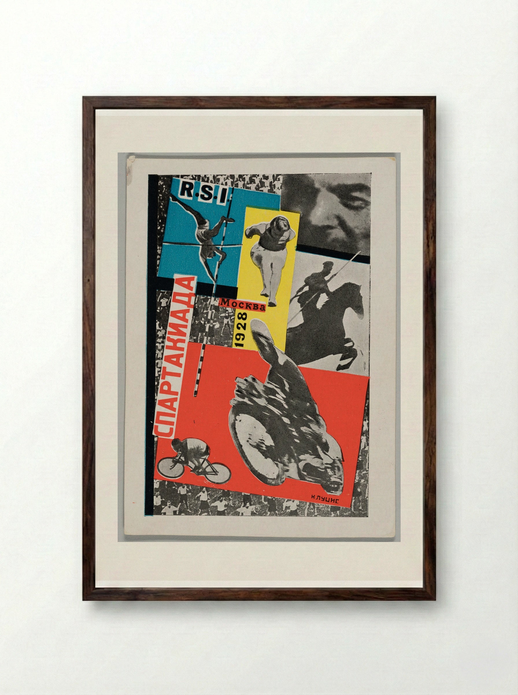 Postcard for Spartakiada, Moscow 1928 - Gustavs Klucis - Framed Print Dark Wood