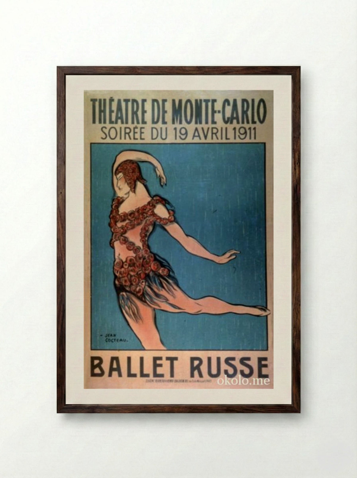 Poster for the 1911 Ballet Russe season (Le Spectre de la Rose) - Jean Cocteau - Framed Print Dark Wood