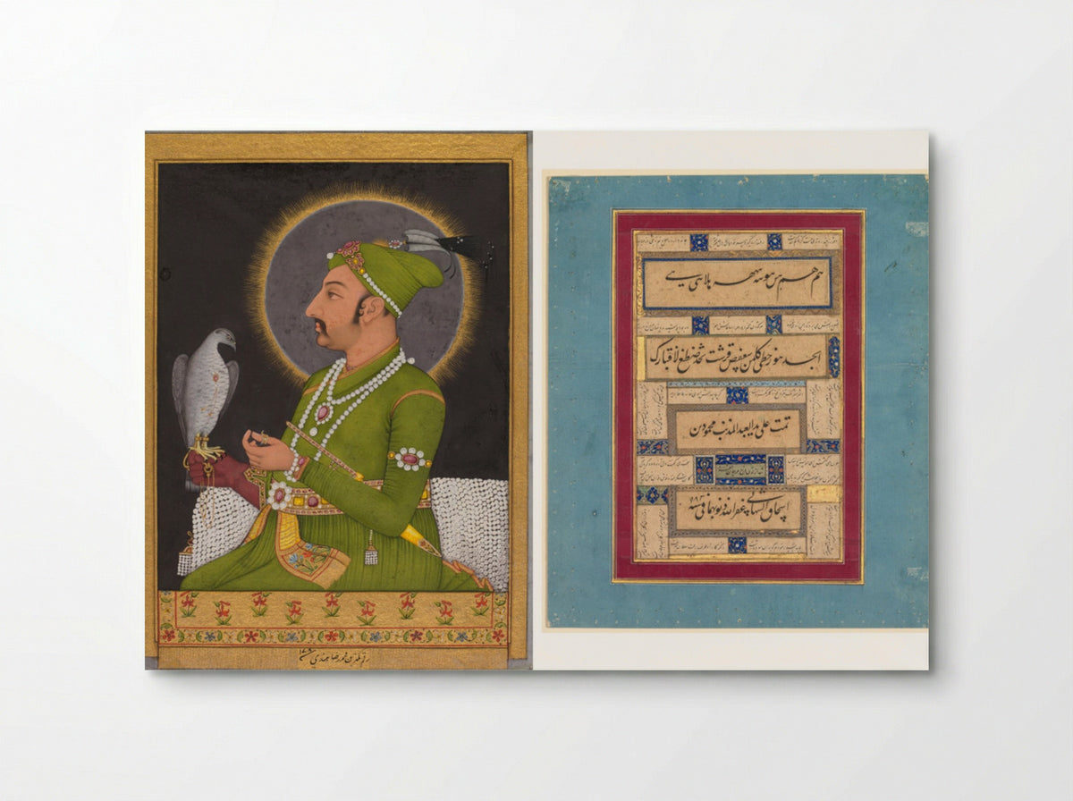 Posthumous portrait of the Mughal emperor Muhammad Shah holding a falcon - Muhammad Rizavi Hindi - Poster