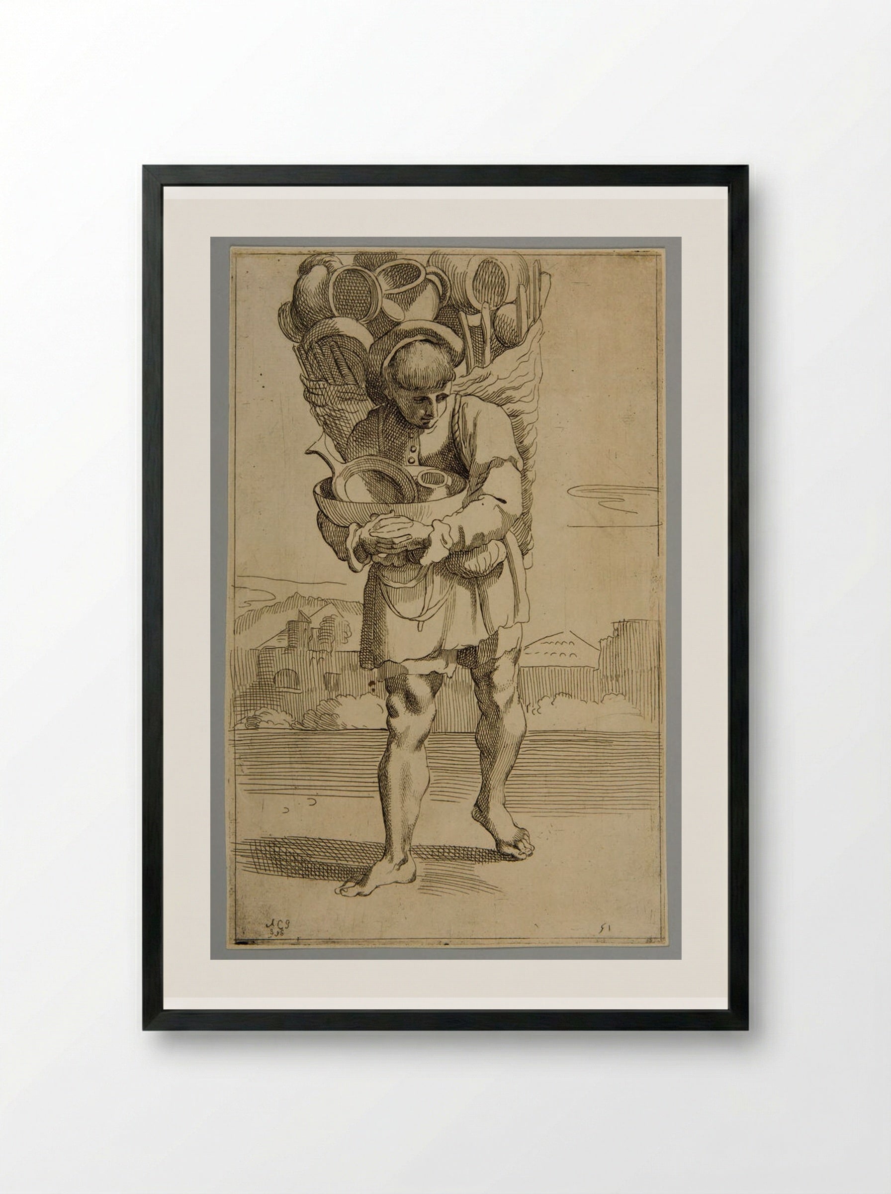 Pot-seller!, plate 5 - Simon Guillain - Framed Print Black