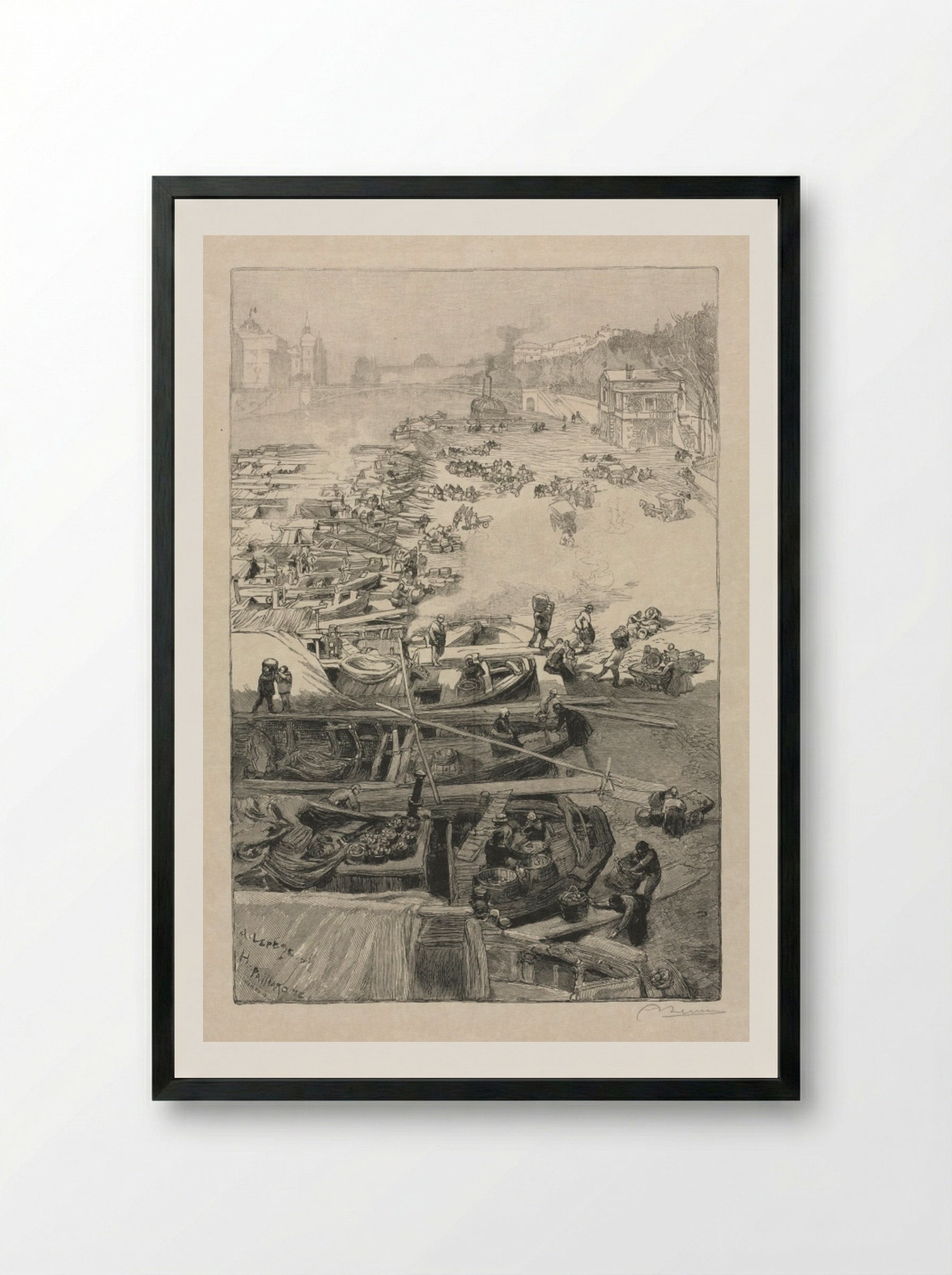 Potatoes Arriving at the Hôtel de Ville - Auguste Louis Lepère - Framed Print Black