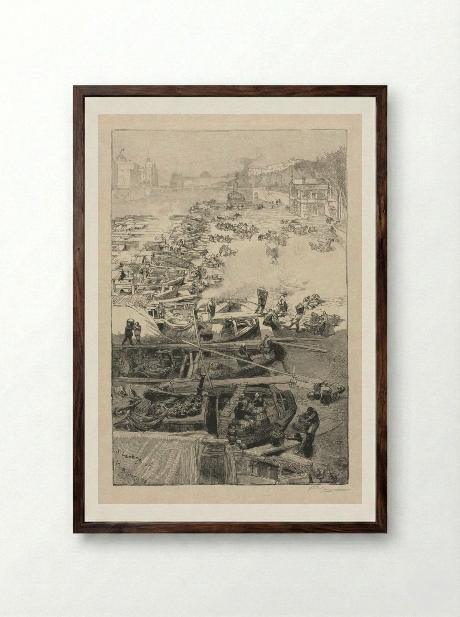 Potatoes Arriving at the Hôtel de Ville - Auguste Louis Lepère - Framed Print Dark Wood