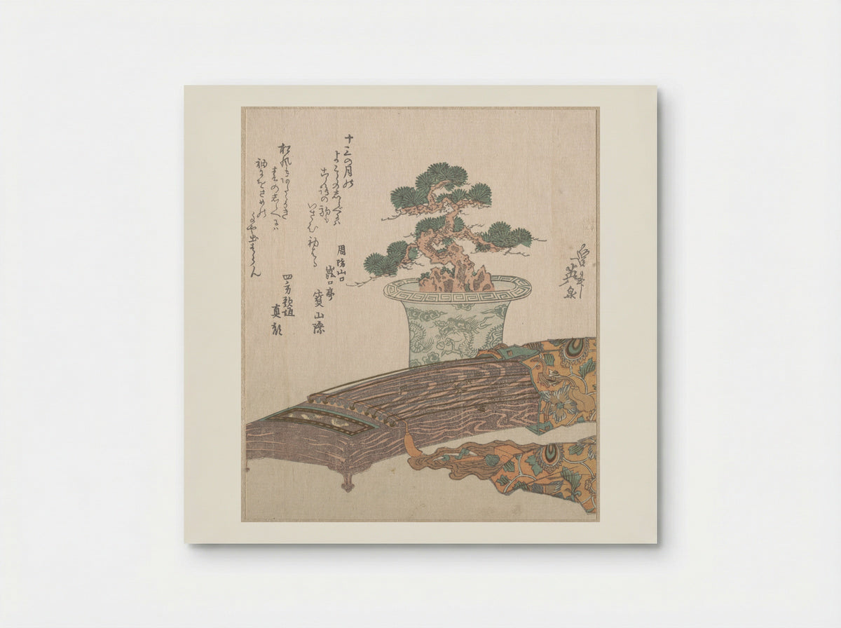Potted Pine Tree and Koto (Japanese Harp) - Keisai Eisen - Poster