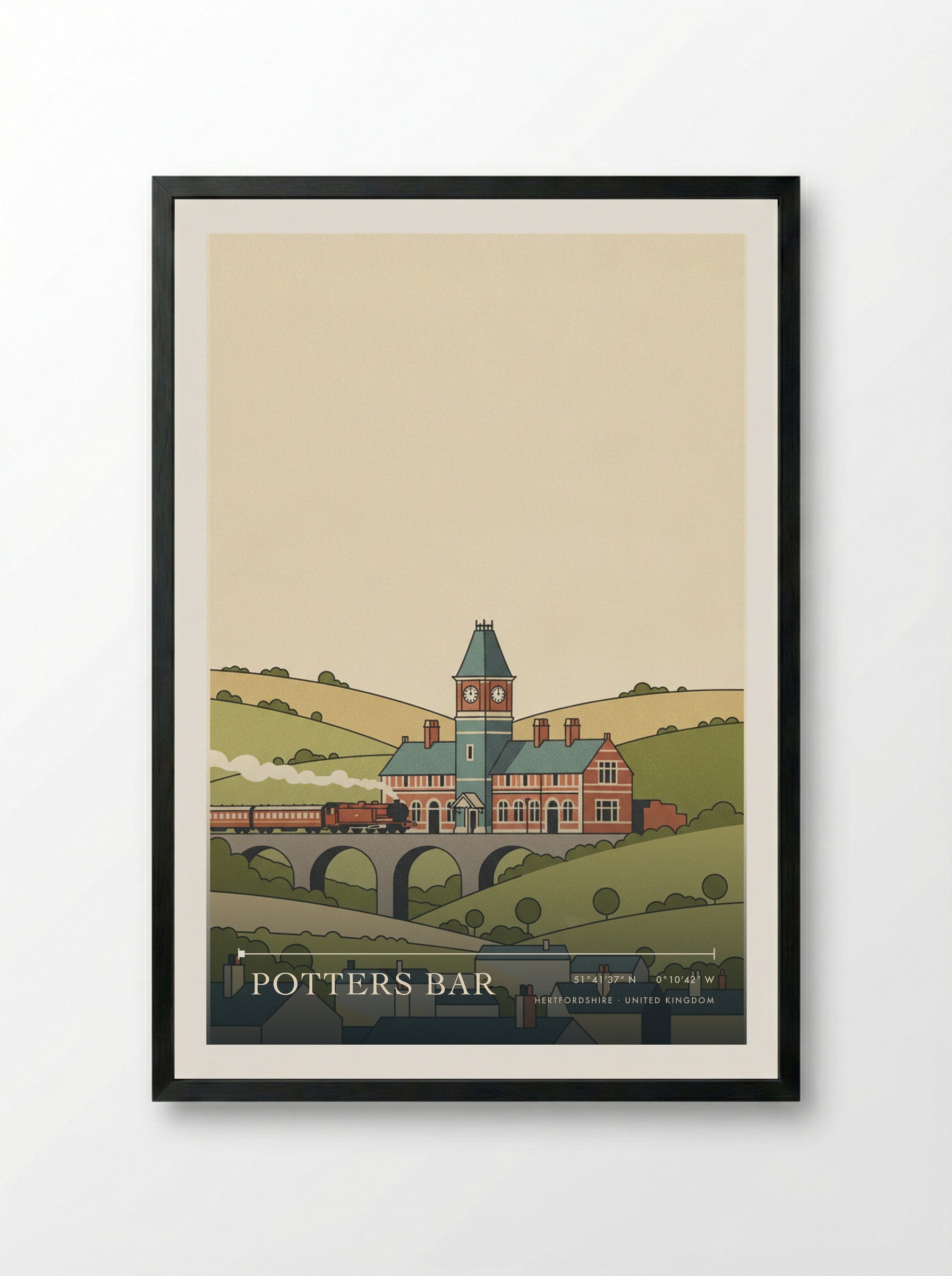 Potters Bar Hertfordshire United Kingdom Travel Poster - Framed Print Black