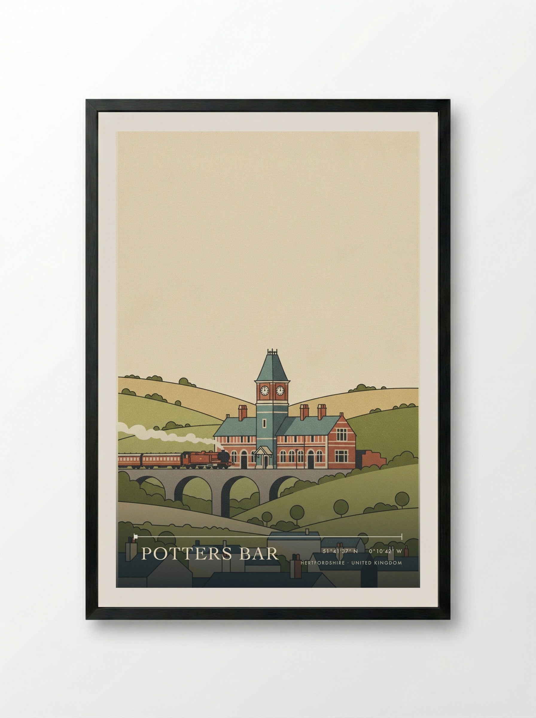 Potters Bar Hertfordshire United Kingdom Travel Poster - Framed Print Black