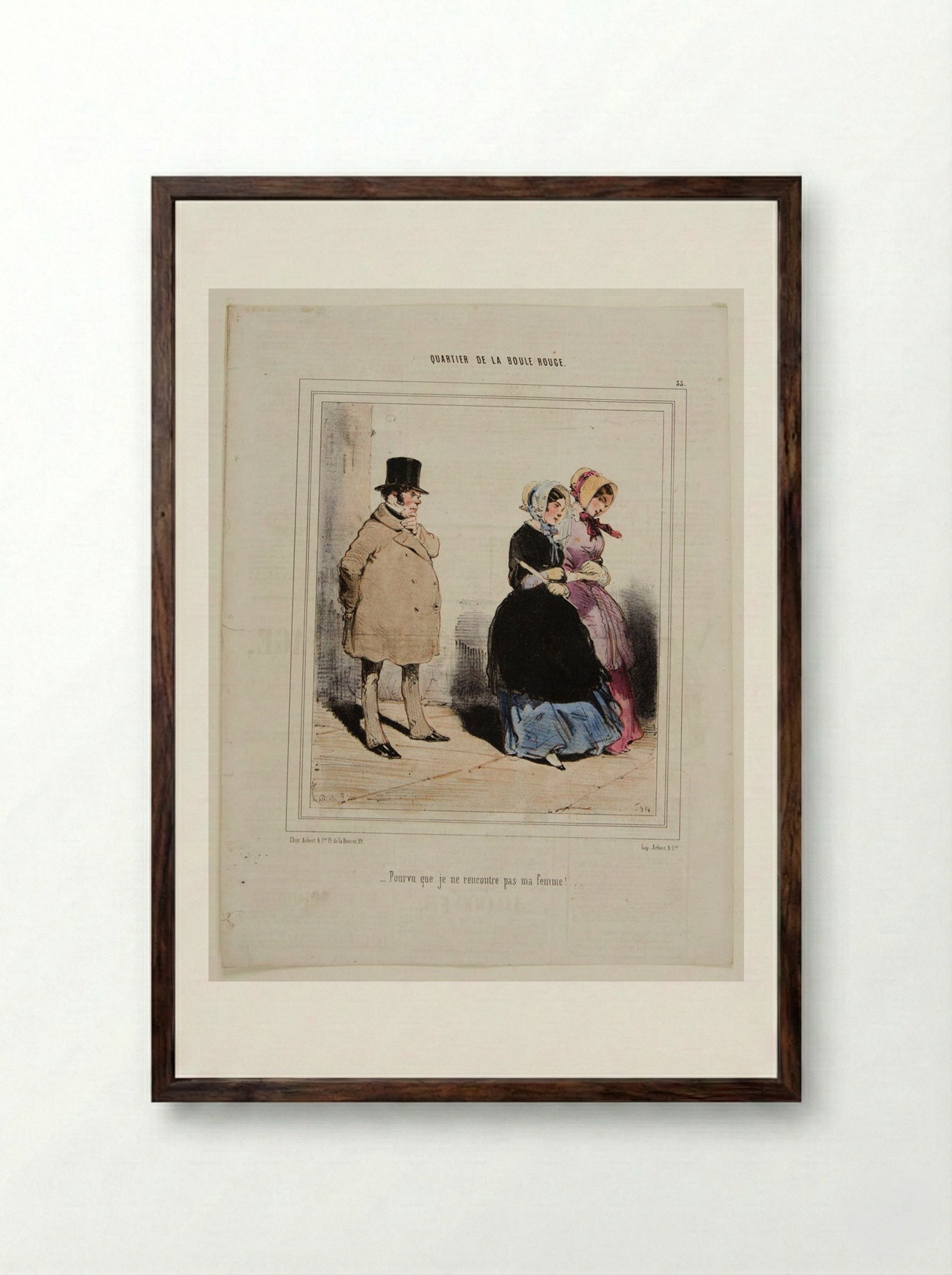 Pourvu que je ne rencontre pas ma femme! - Edouard de Beaumont - Framed Print Dark Wood
