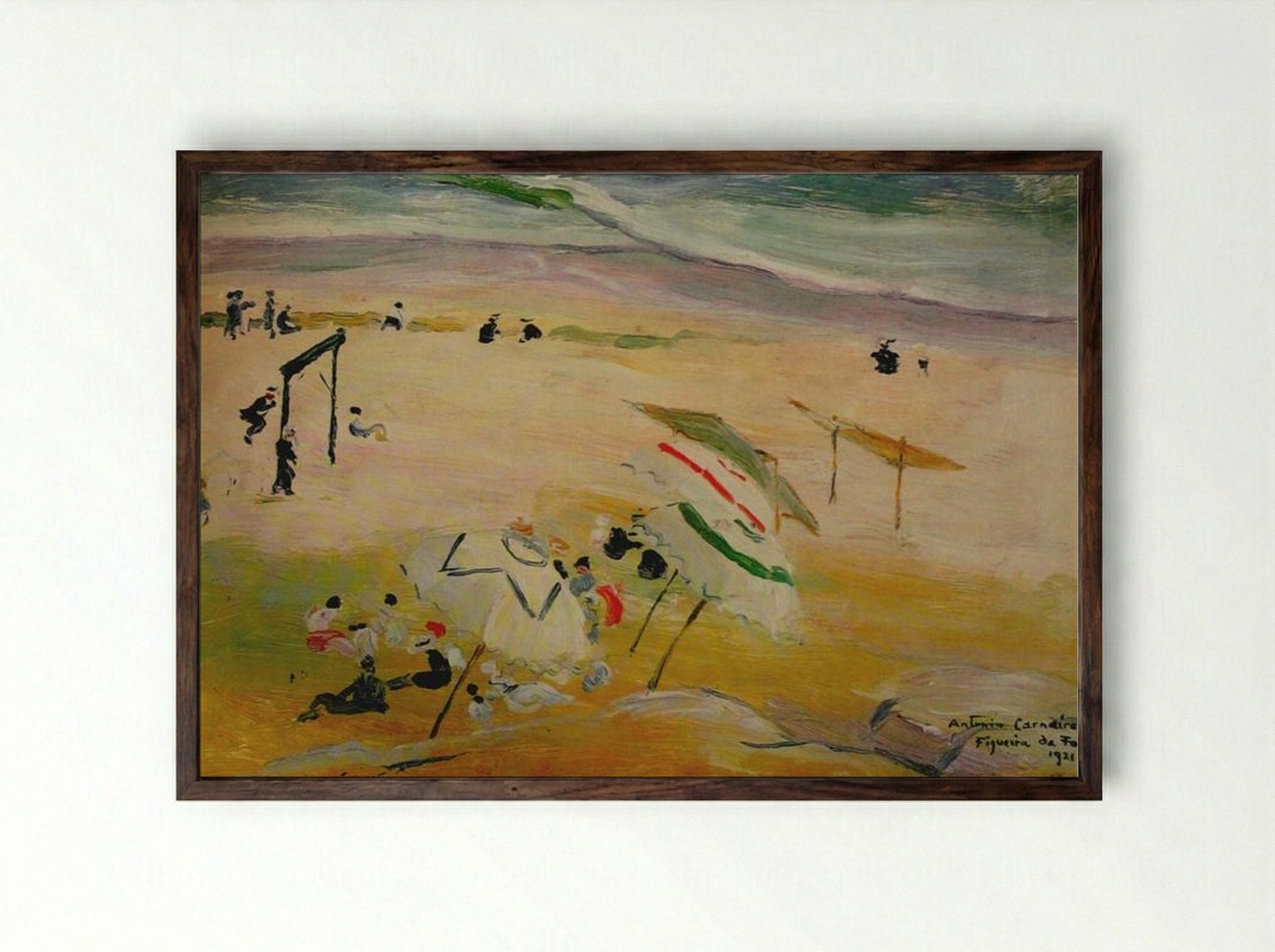 Praia da Figueira da Foz - António Carneiro - Framed Print Dark Wood