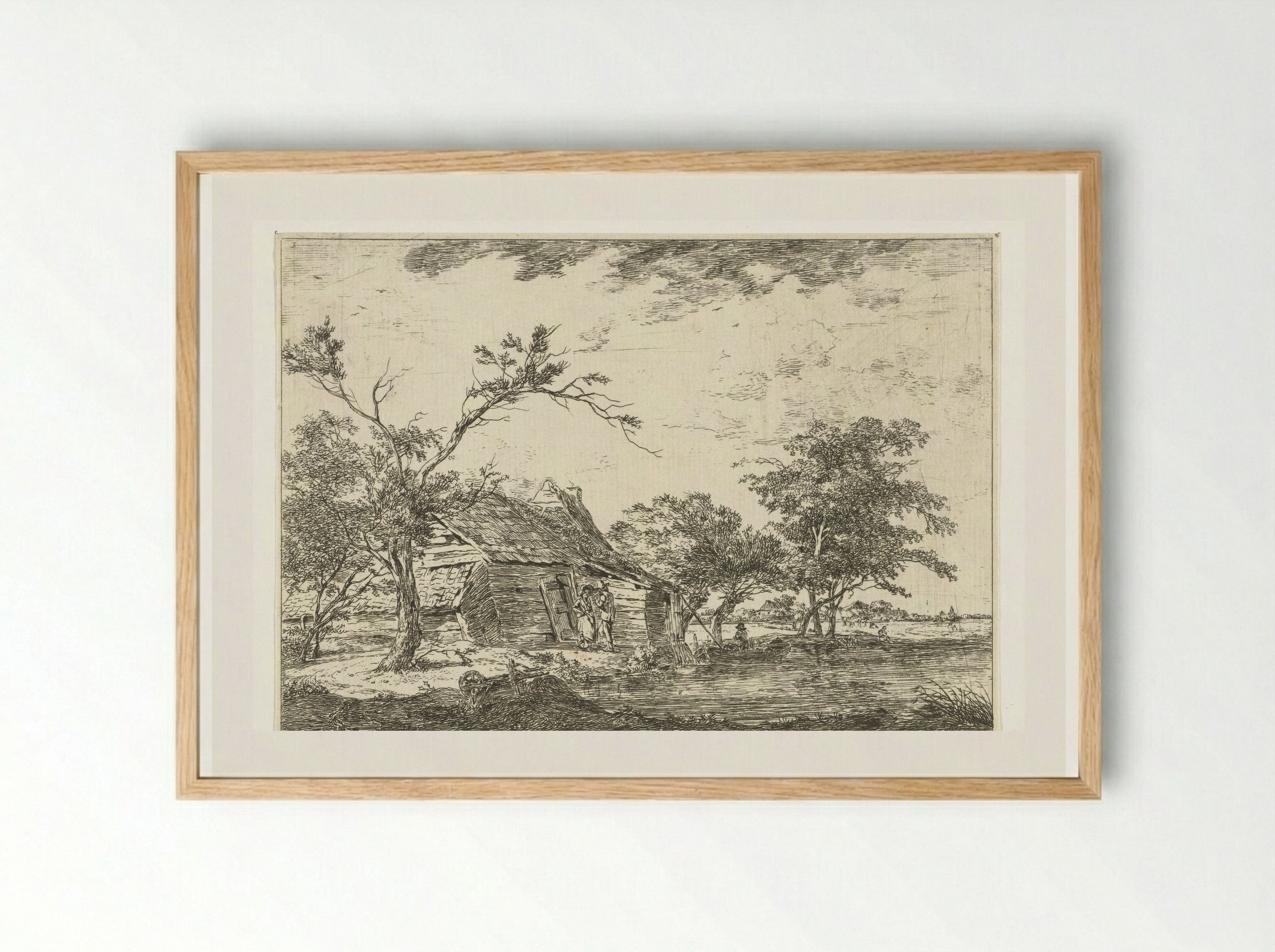 Pratend stel bij boerderij aan waterkant - Hermanus van Brussel - Framed Print Wood