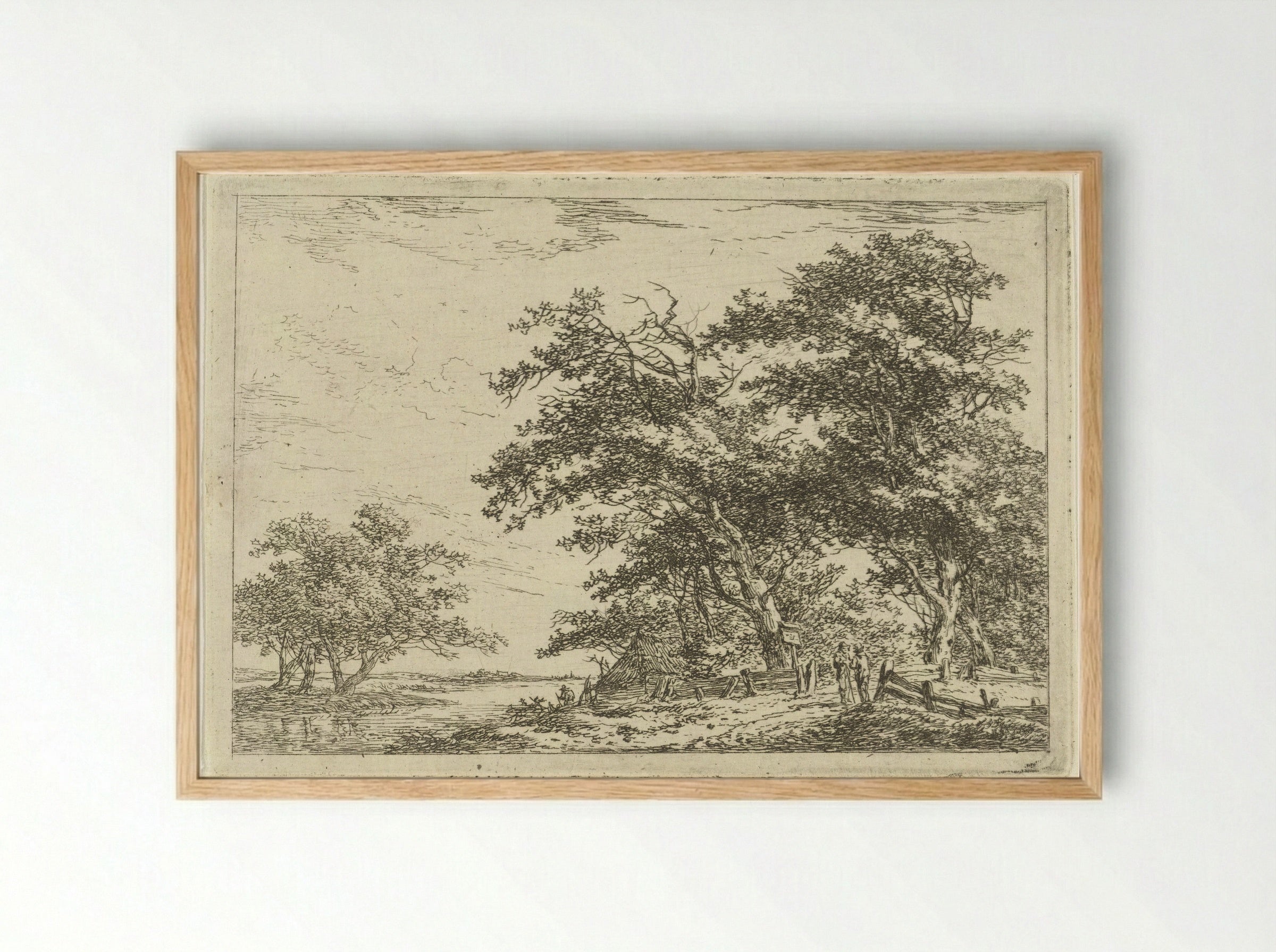Pratende mannen bij hek aan bosrand - Hermanus van Brussel - Framed Print Wood