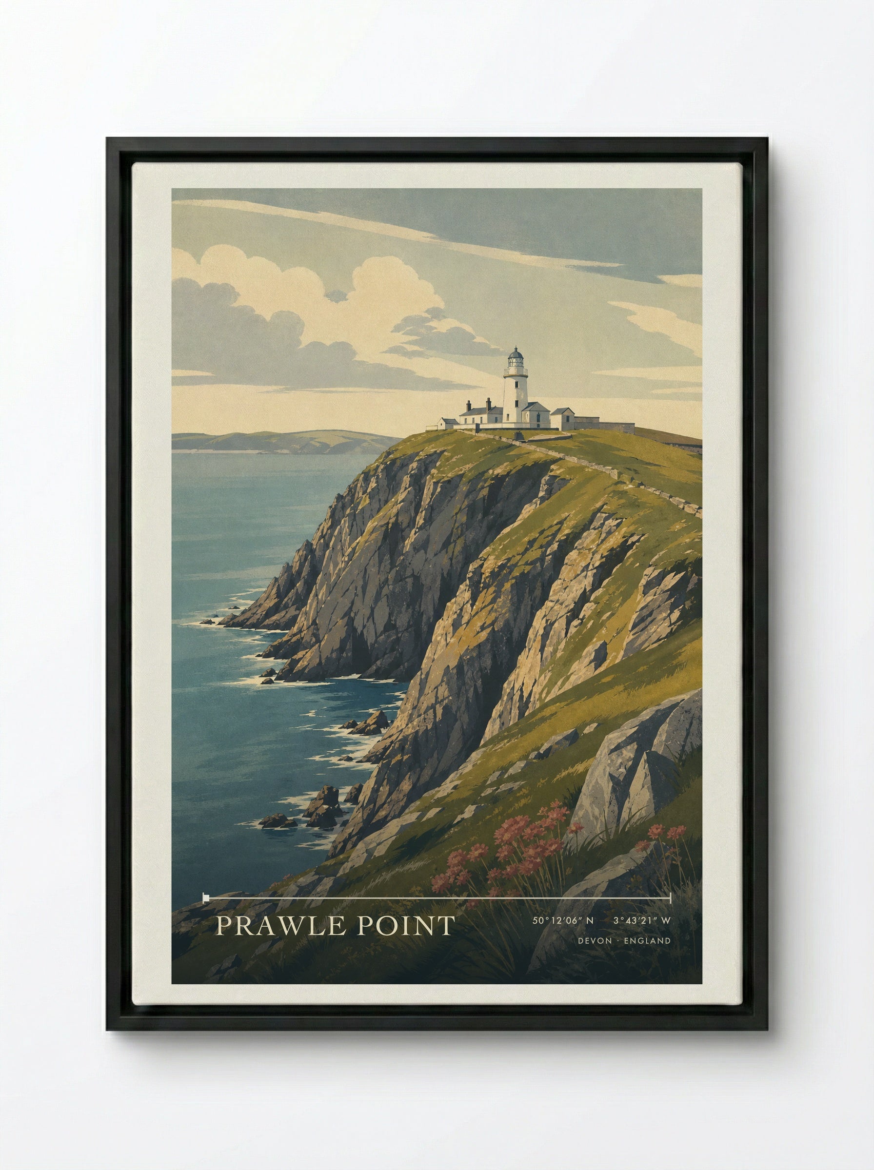 Prawle Point Devon England Travel Poster - Framed Canvas Black