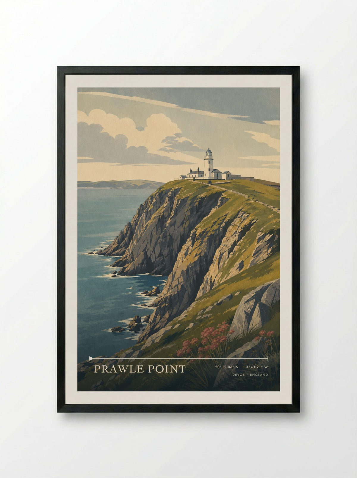 Prawle Point Devon England Travel Poster - Framed Print Black