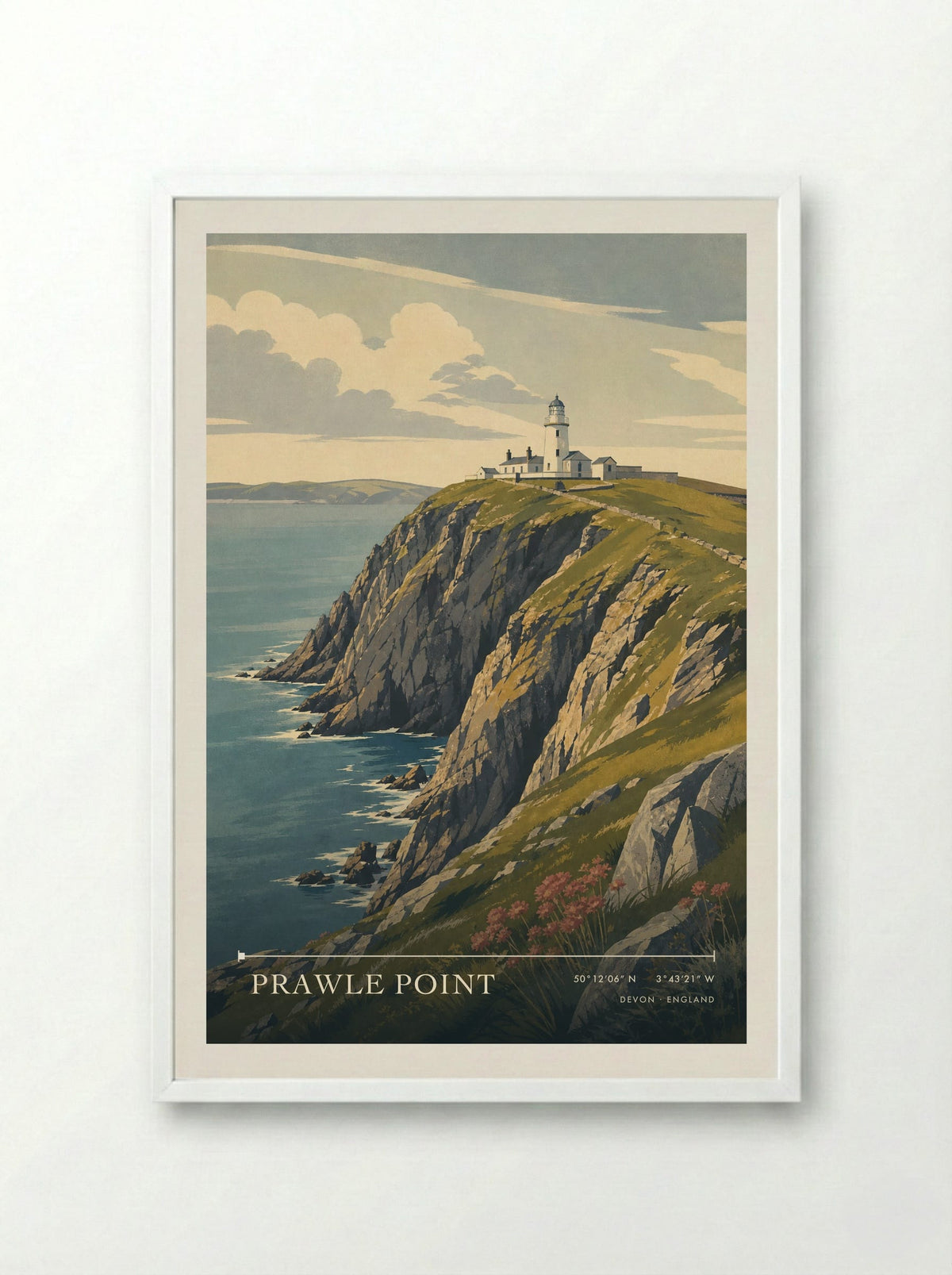 Prawle Point Devon England Travel Poster - Framed Print White