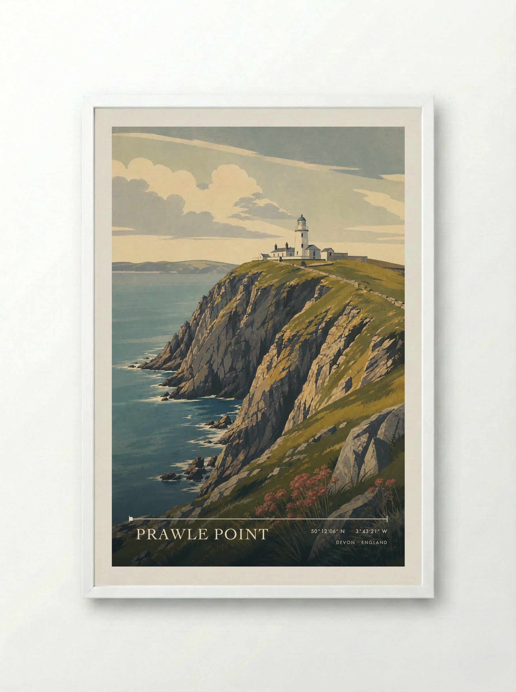 Prawle Point Devon England Travel Poster - Framed Print White