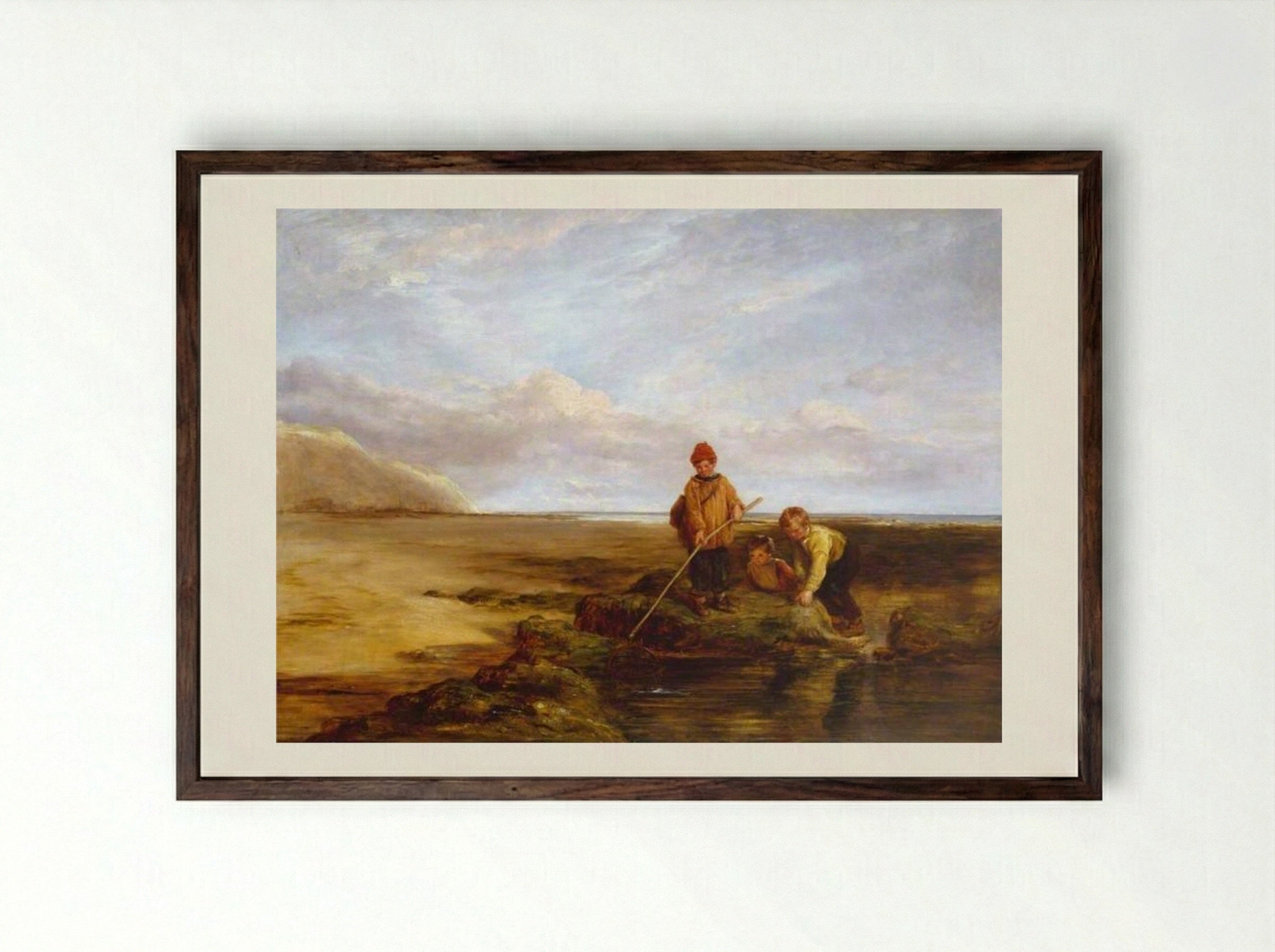 Prawn Fishing - William Collins - Framed Print Dark Wood