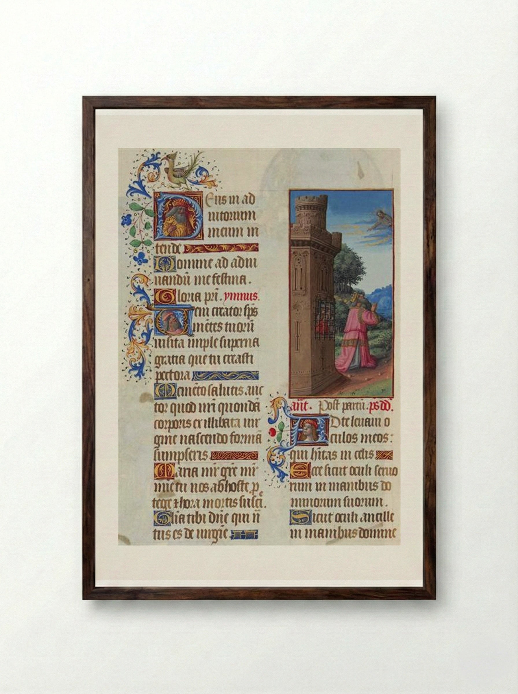 Prayer of David - Limbourg brothers - Framed Print Dark Wood