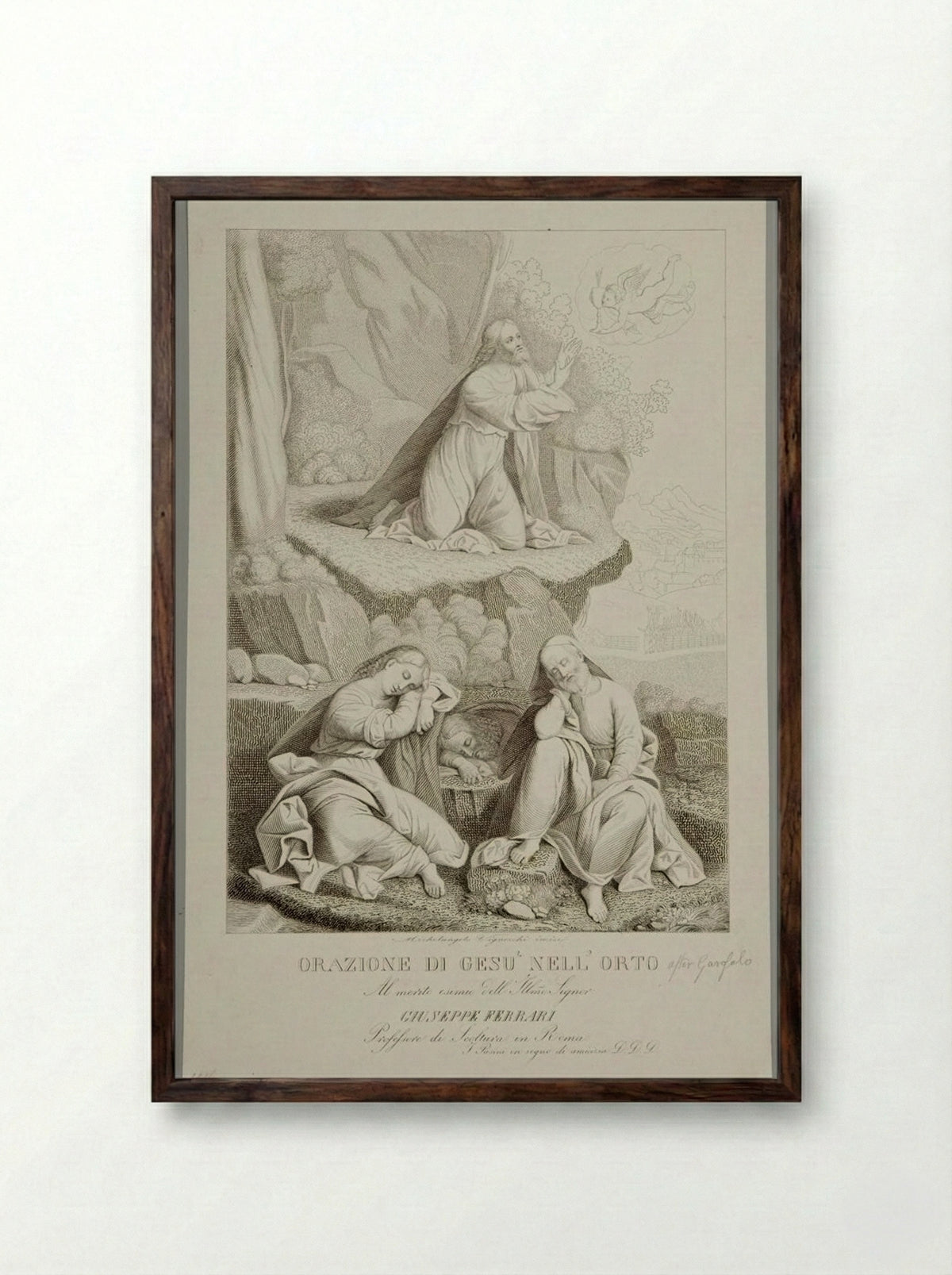 Prayer of Jesus in the Garden - Michele Vignocchi - Framed Print Dark Wood