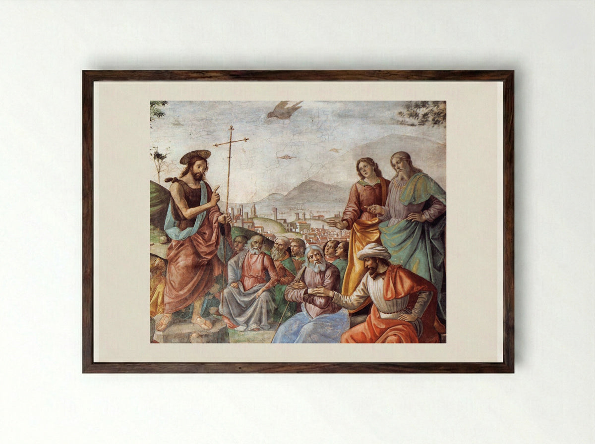 Preaching of St. John the Baptist - Domenico Ghirlandaio - Framed Print Dark Wood