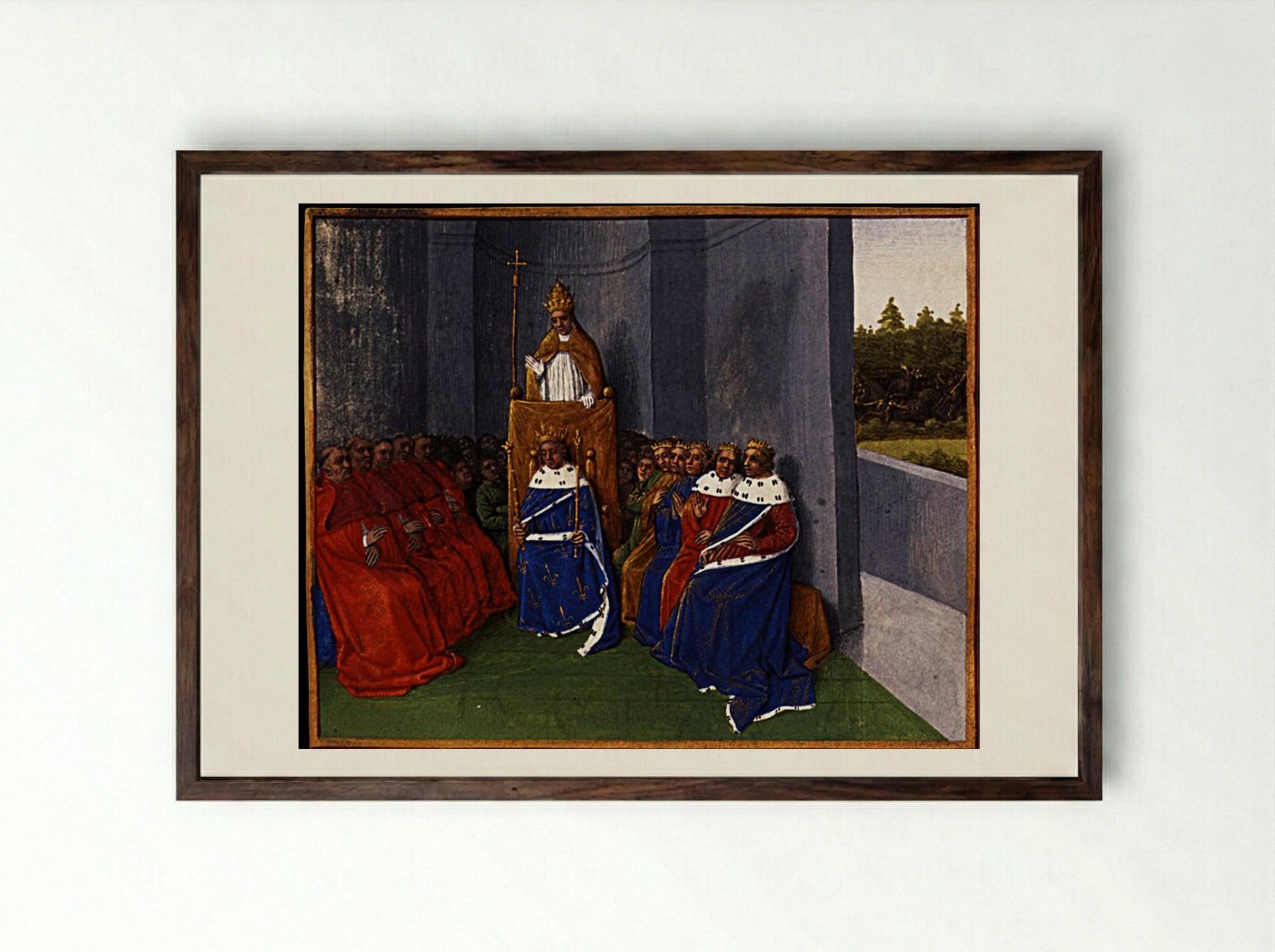 Preaching the First Crusade at Clermont - Jean Fouquet - Framed Print Dark Wood