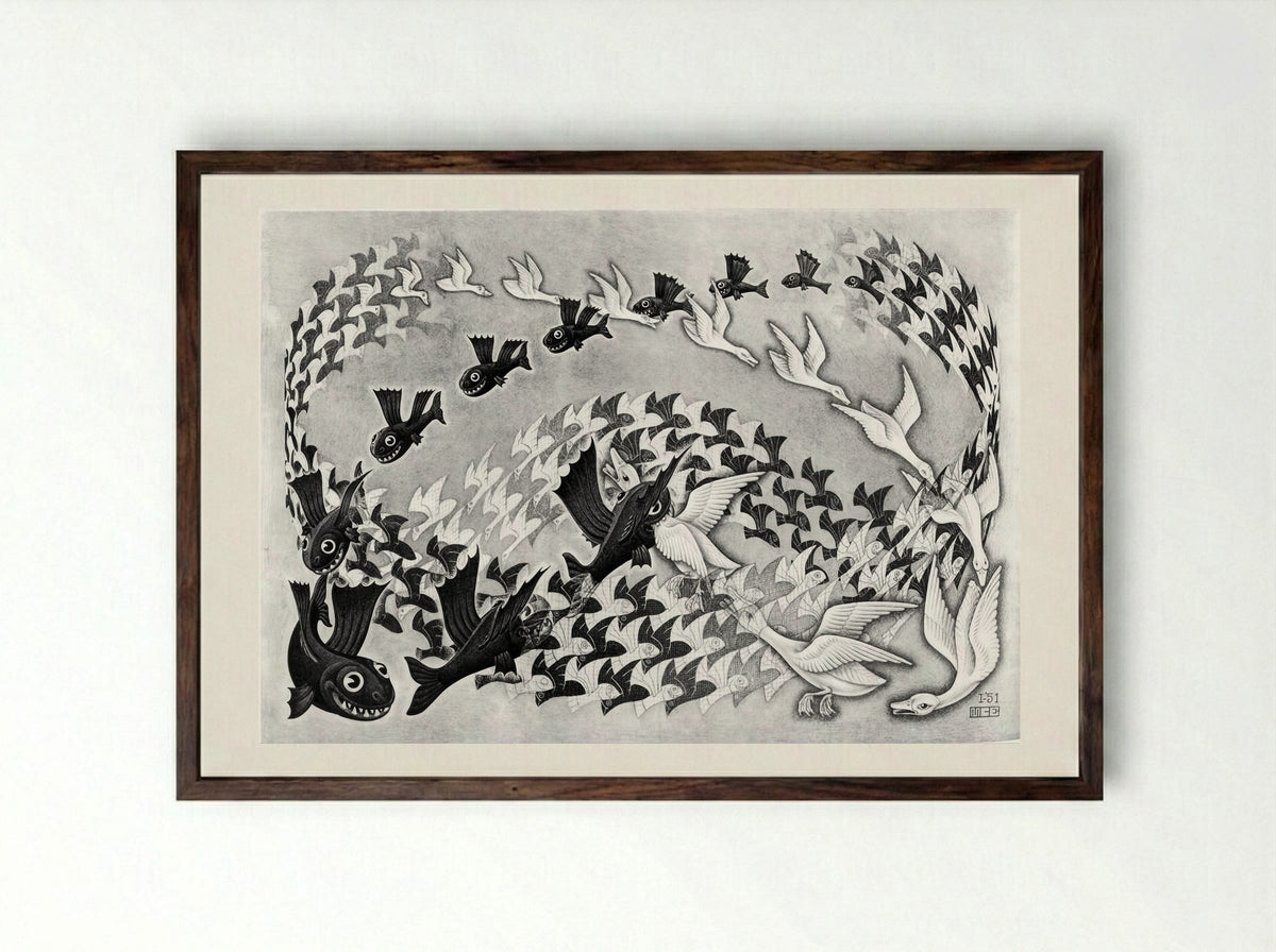 Predestination - M.C. Escher - Framed Print Dark Wood