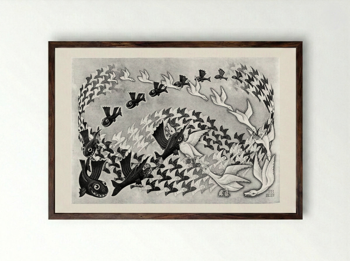 Predestination - M.C. Escher - Framed Print Dark Wood