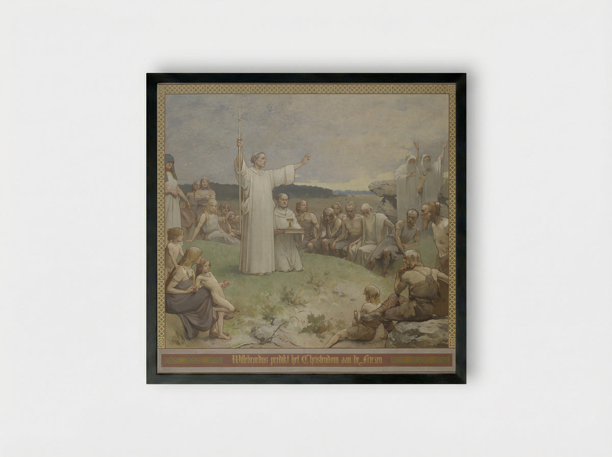 Prediking van het Christendom in Drenthe - Georg Sturm - Framed Print Black