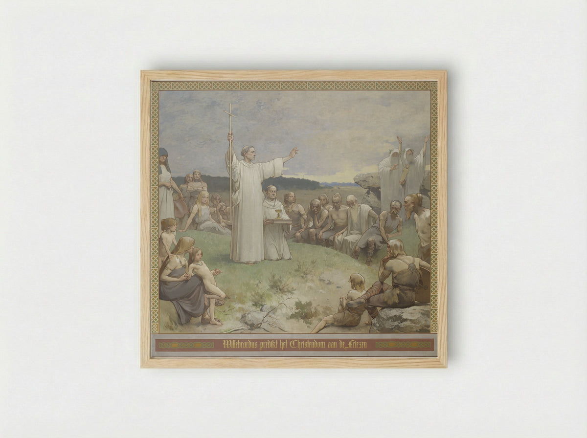 Prediking van het Christendom in Drenthe - Georg Sturm - Framed Print Wood