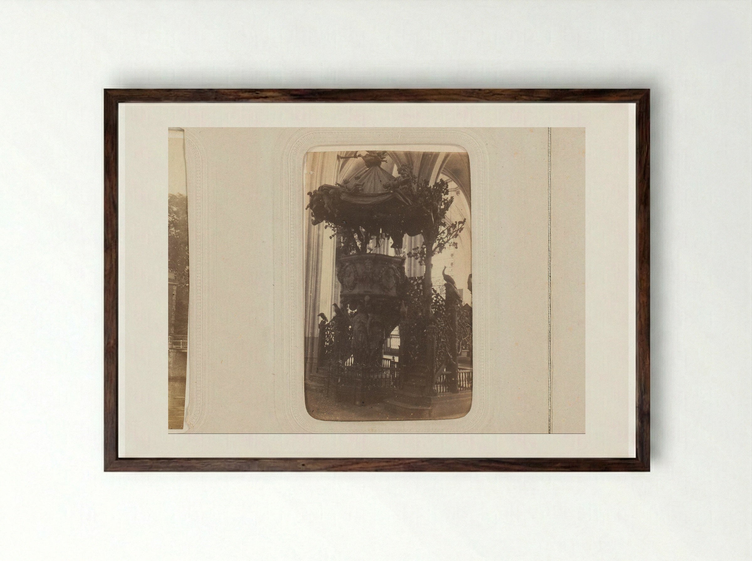 Preekstoel in de Onze-Lieve-Vrouwekathedraal te Antwerpen - Adolphe Braun & Cie. - Framed Print Dark Wood