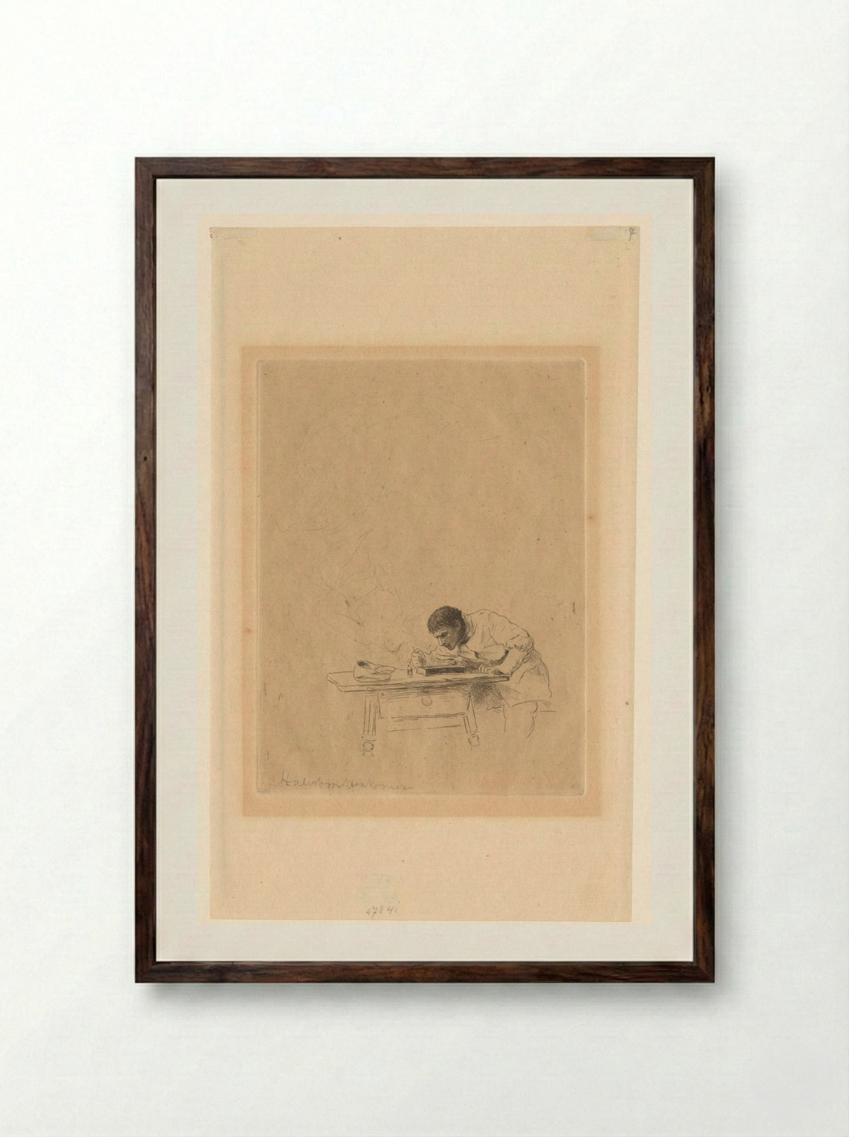 Prentmaker aan het werk - Hubert von Herkomer - Framed Print Dark Wood