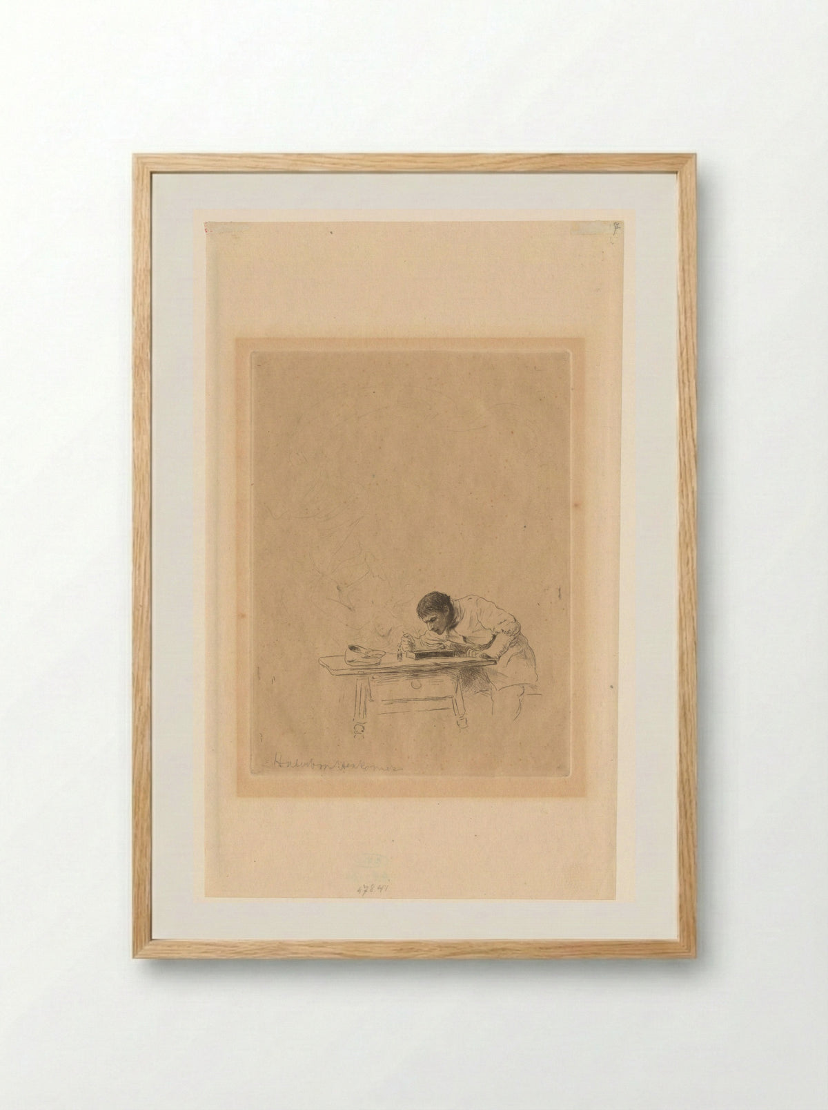 Prentmaker aan het werk - Hubert von Herkomer - Framed Print Wood