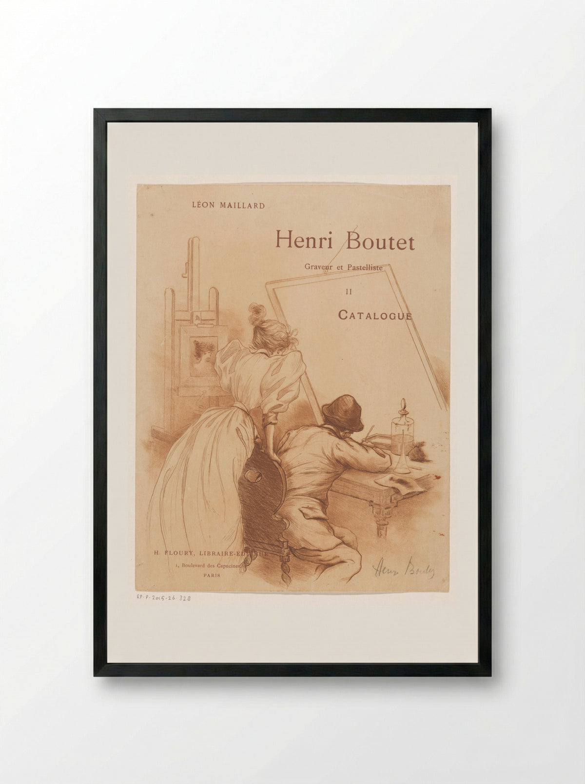 Prentmaker achter zijn werktafel - Henri Boutet - Framed Print Black