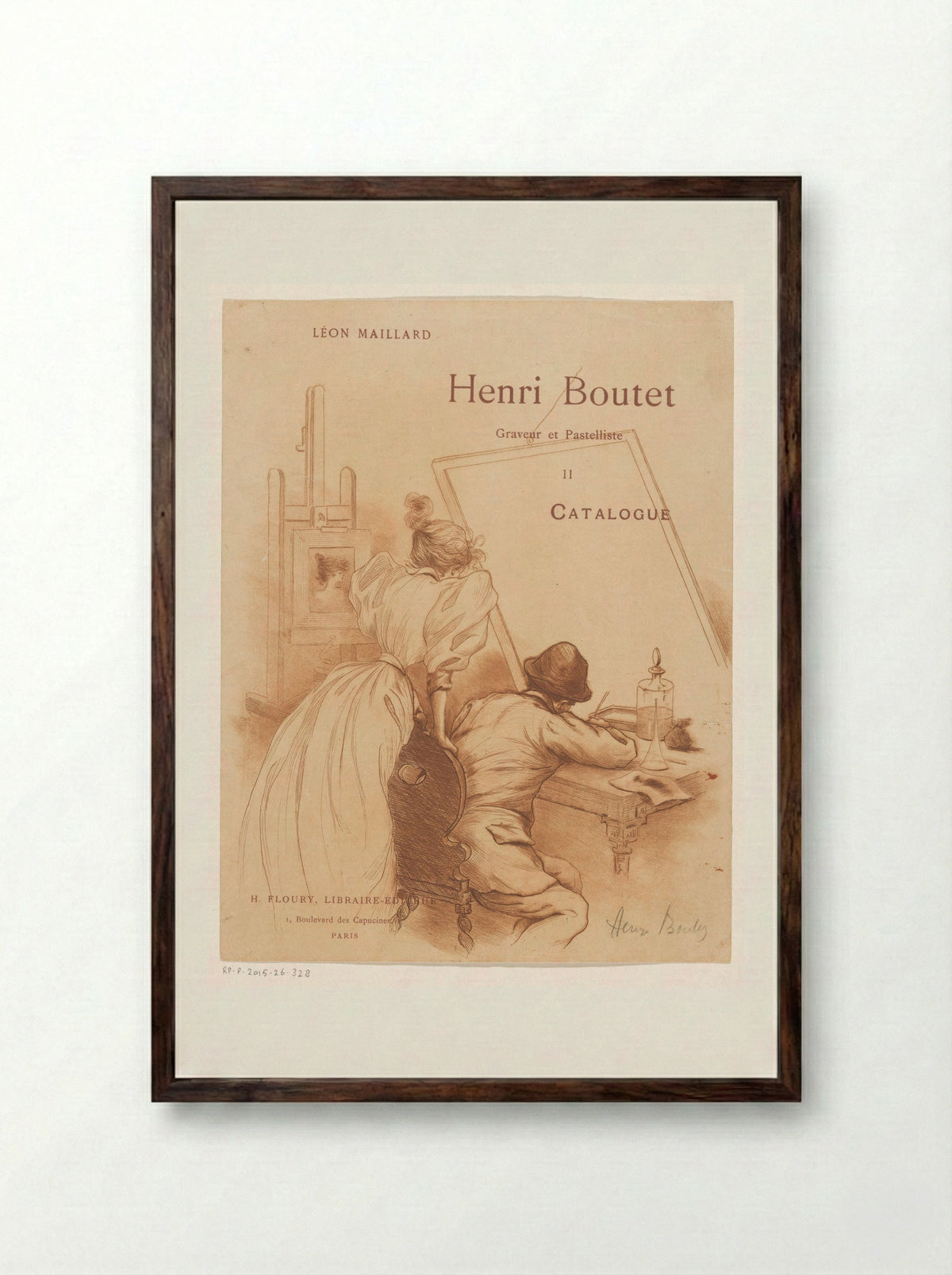Prentmaker achter zijn werktafel - Henri Boutet - Framed Print Dark Wood