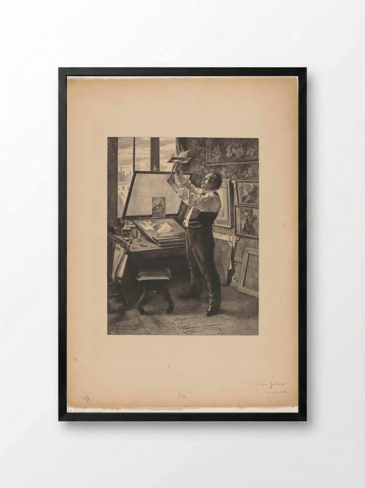 Prentmaker in zijn atelier - Achille Isidore Gilbert - Framed Print Black