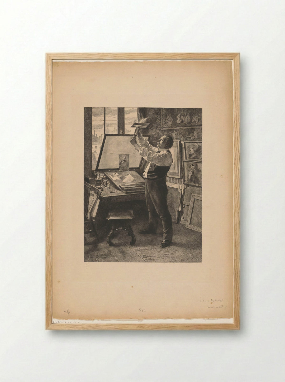 Prentmaker in zijn atelier - Achille Isidore Gilbert - Framed Print Wood