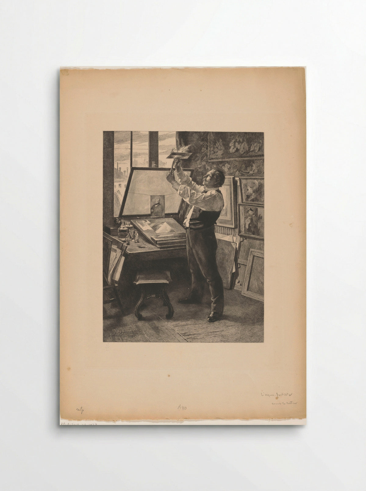 Prentmaker in zijn atelier - Achille Isidore Gilbert - Poster