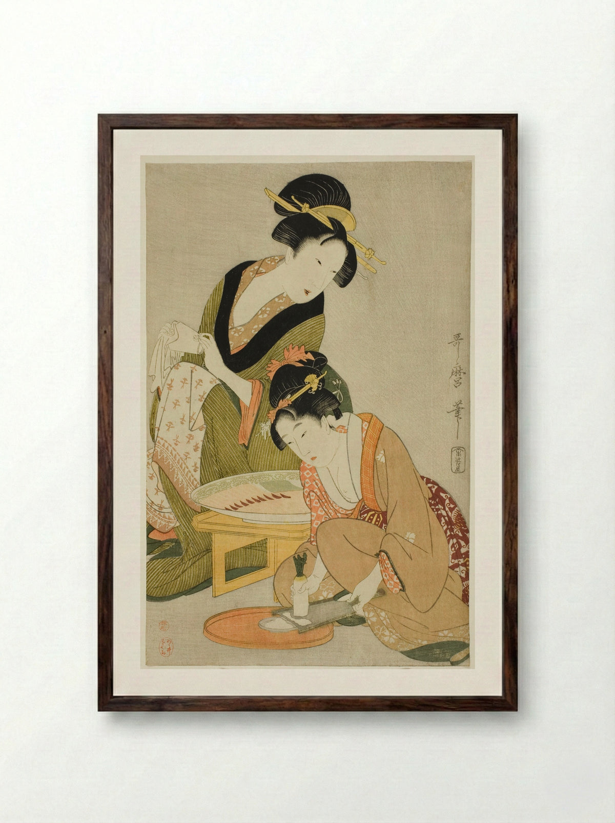 Preparing a Meal - Kitagawa Utamaro - Framed Print Dark Wood