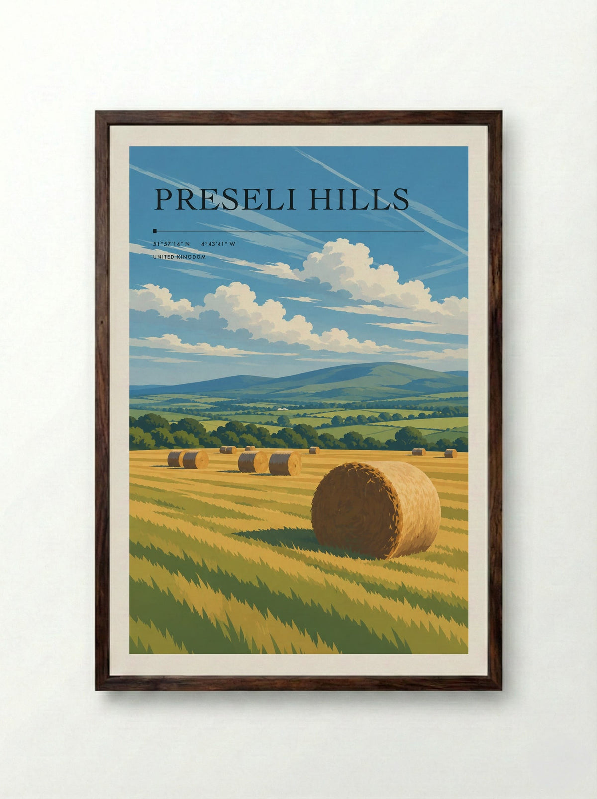 Preseli Hills | Travel Poster - Framed Print Dark Wood
