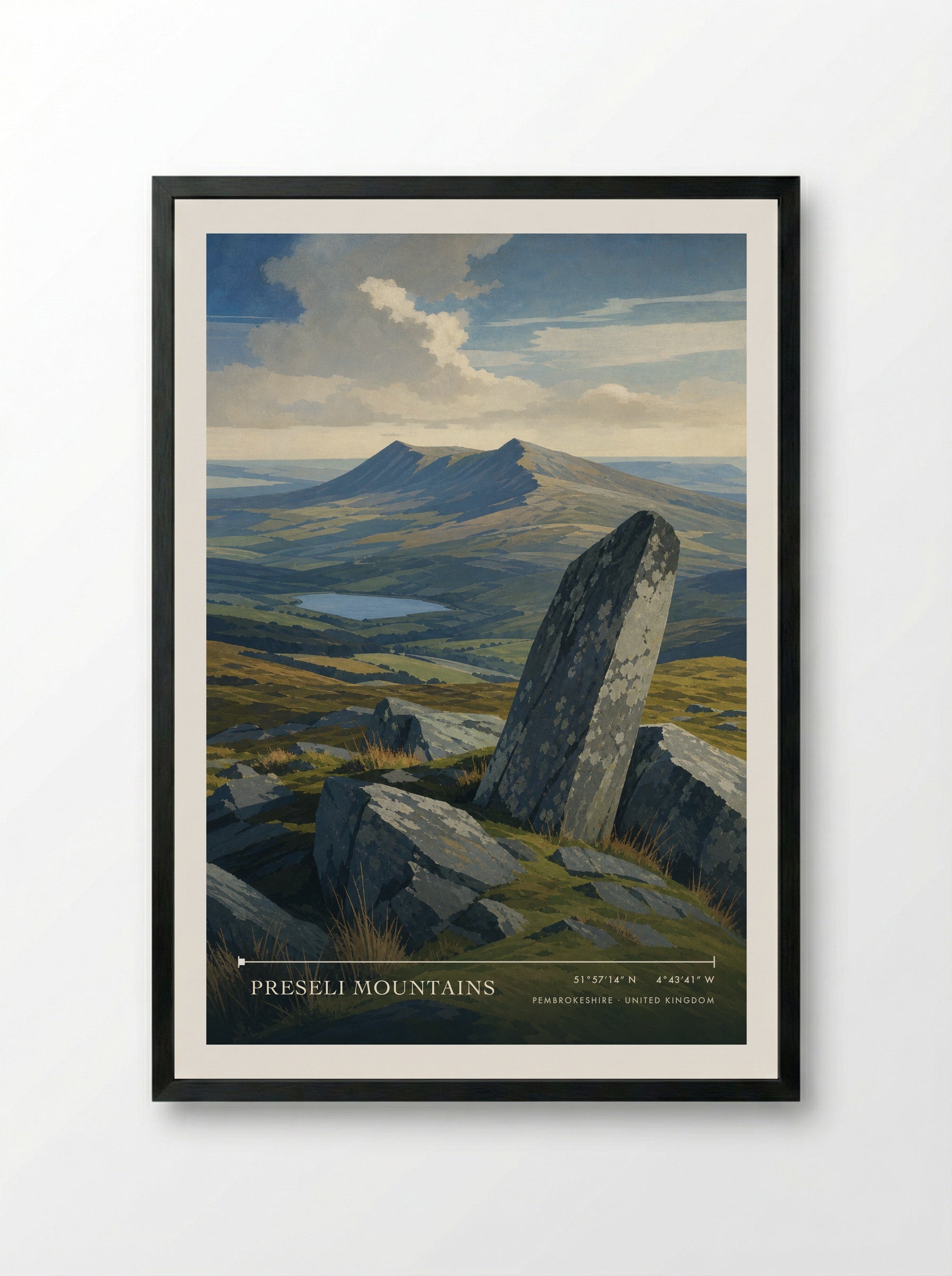 Preseli Mountains Pembrokeshire United Kingdom Travel Poster - Framed Print Black