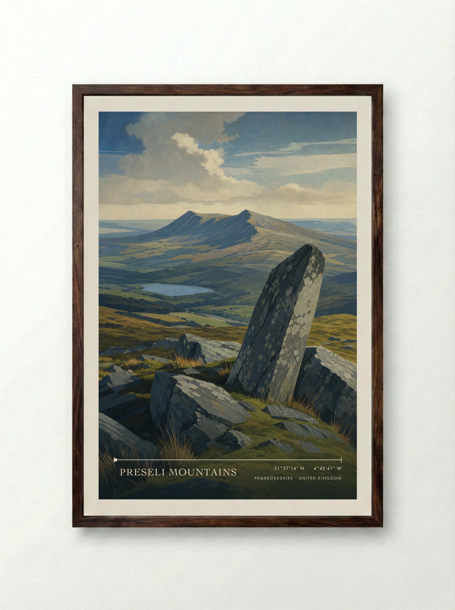 Preseli Mountains Pembrokeshire United Kingdom Travel Poster - Framed Print Dark Wood