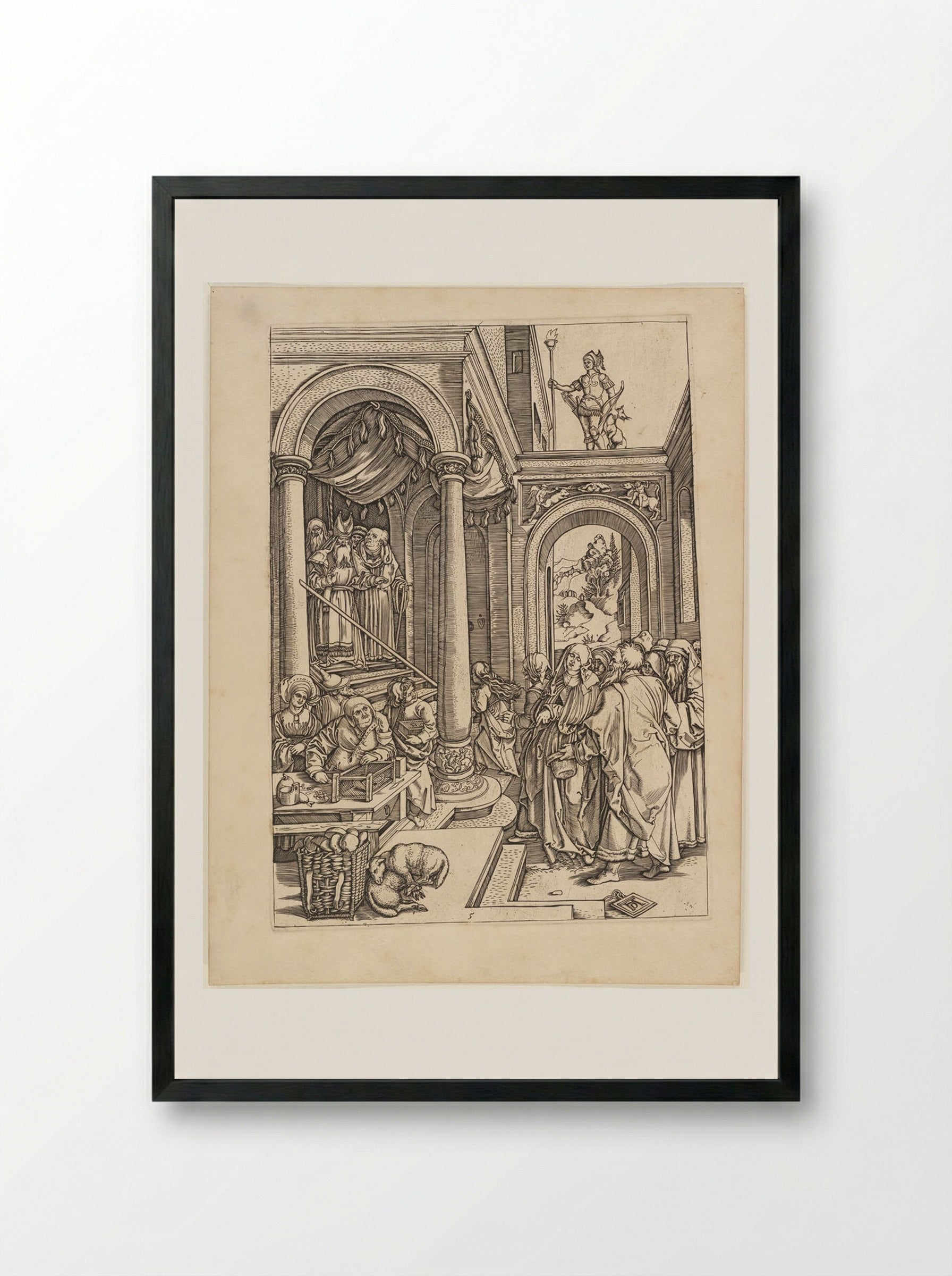 Presentation of the Young Virgin in the Temple - Marcantonio Raimondi - Framed Print Black
