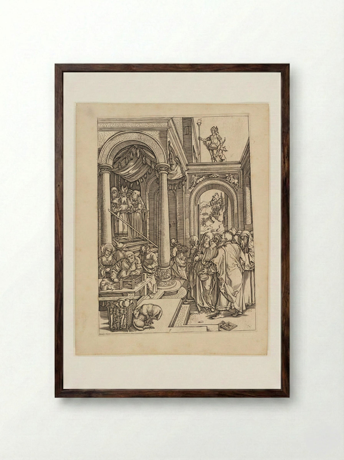 Presentation of the Young Virgin in the Temple - Marcantonio Raimondi - Framed Print Dark Wood