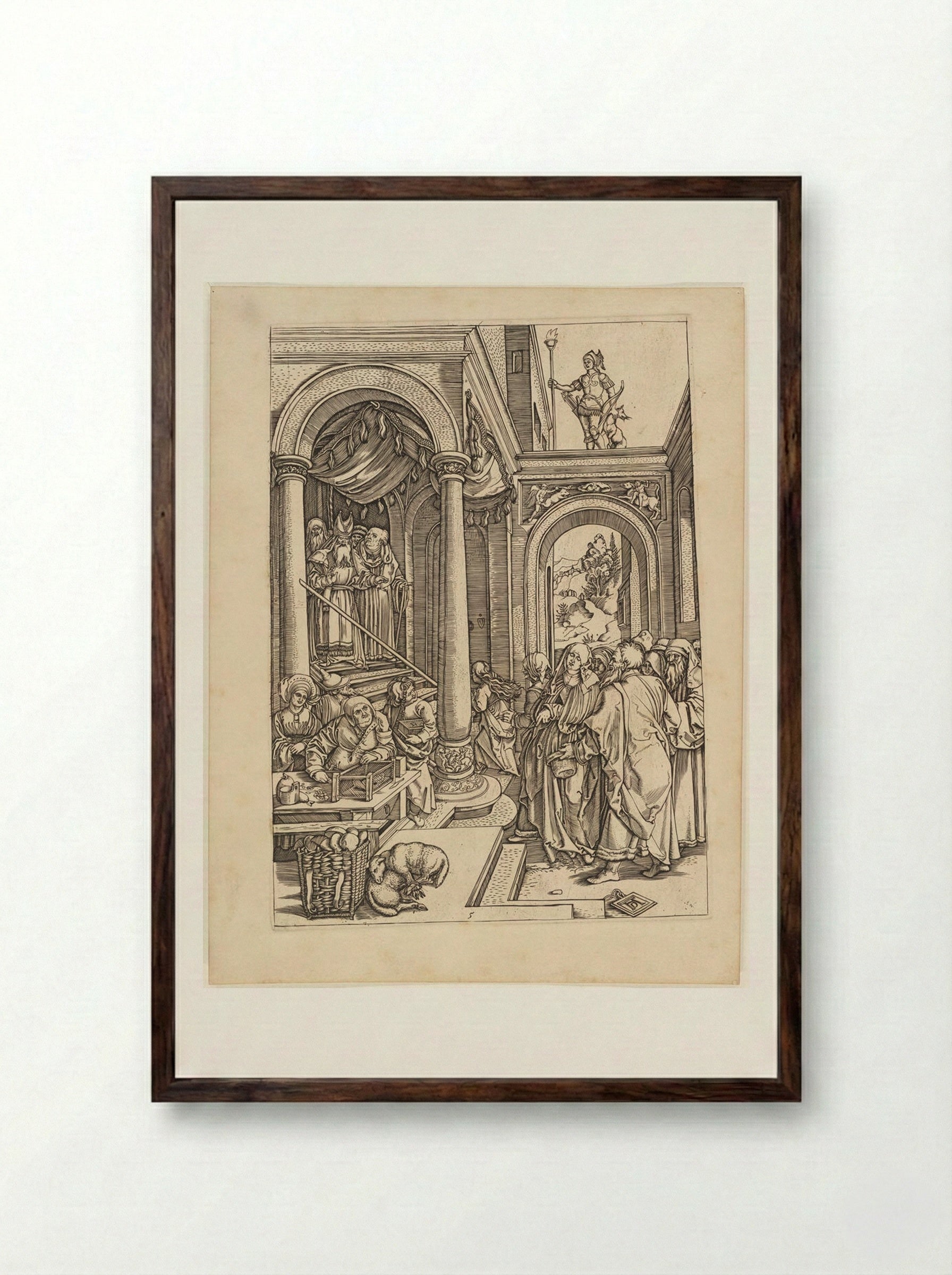 Presentation of the Young Virgin in the Temple - Marcantonio Raimondi - Framed Print Dark Wood
