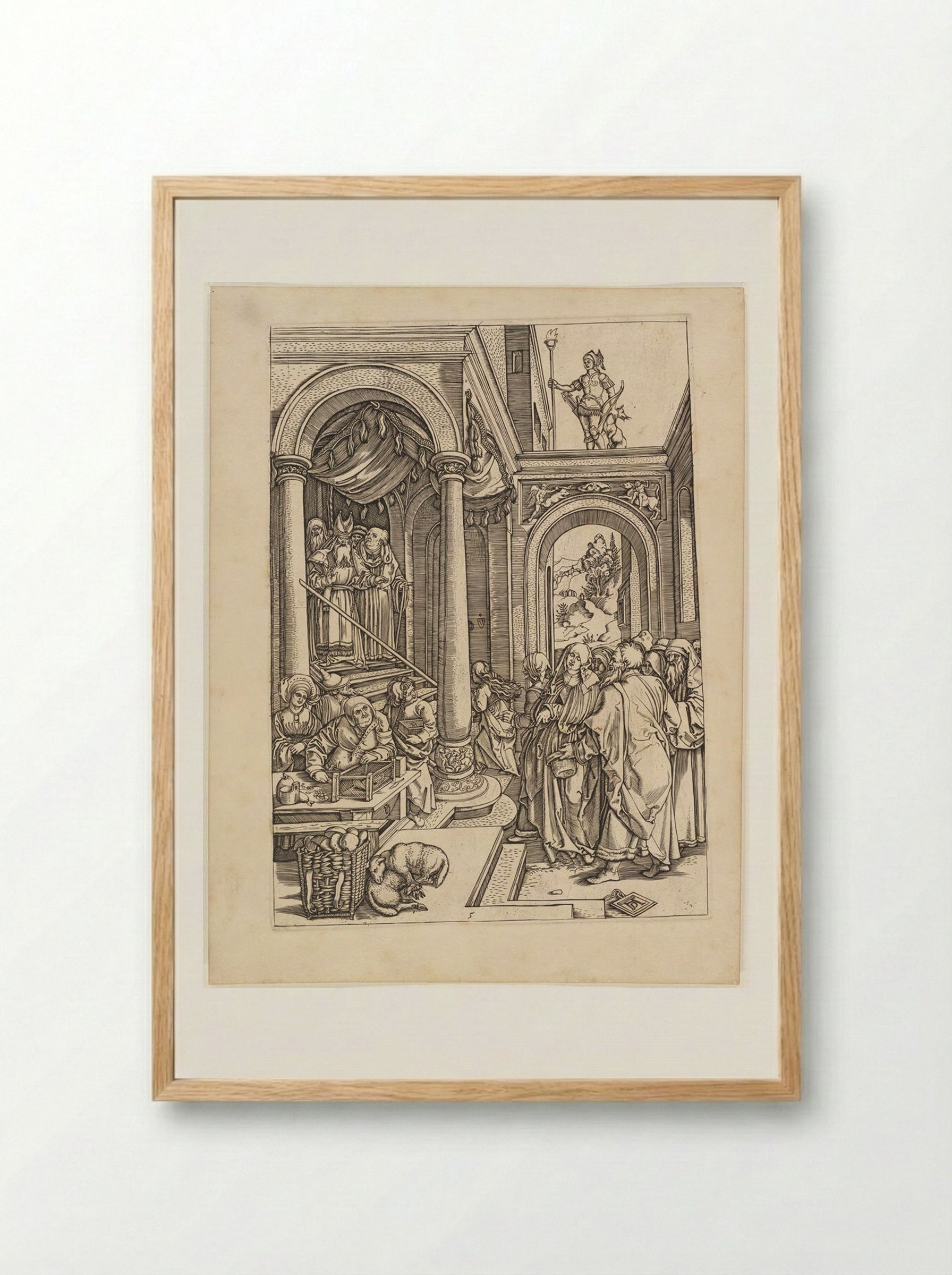 Presentation of the Young Virgin in the Temple - Marcantonio Raimondi - Framed Print Wood