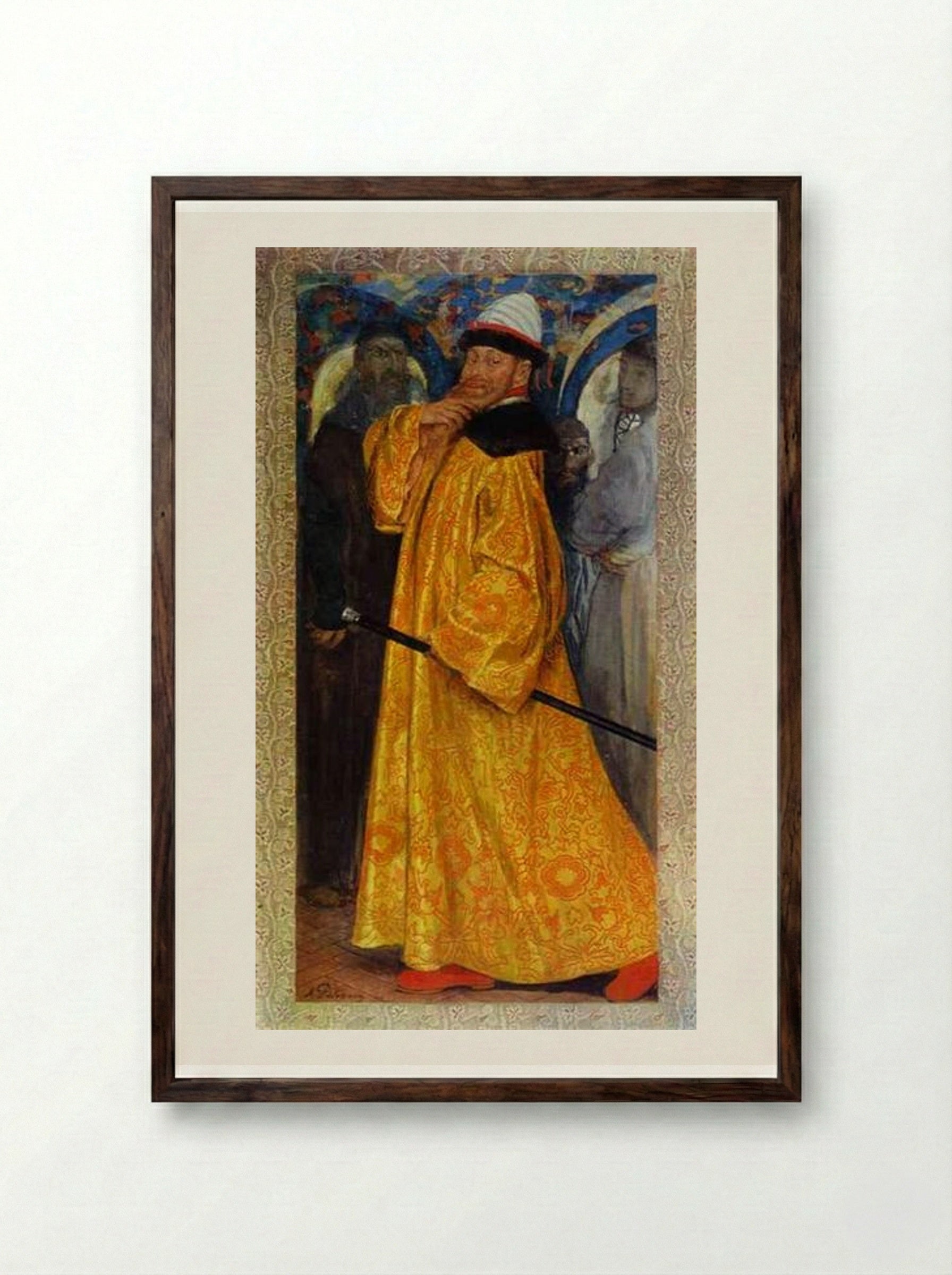 Presented with the Tzar's Own Fur-lined Robe - Andrei Ryabushkin - Framed Print Dark Wood
